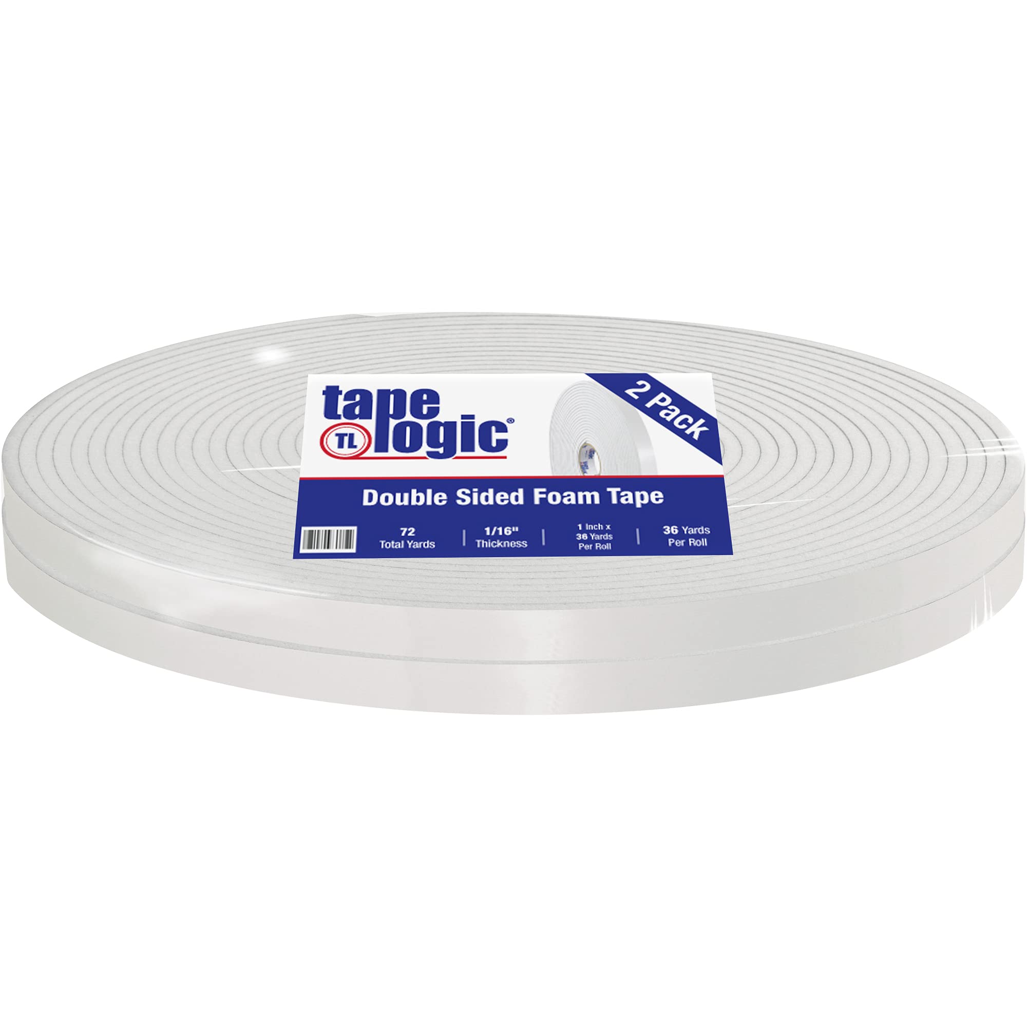 Aviditi Tape Logic Double Sided Foam Mounting Tape - 1 Inch x 36 Yards, 1/16 Inch Thick, White (2 Rolls) - Strong Adhesive for Home Decor, Office Organization, DIY Crafts & Picture Hanging - Perfect for Mounting Signs, Photos & Wall Art