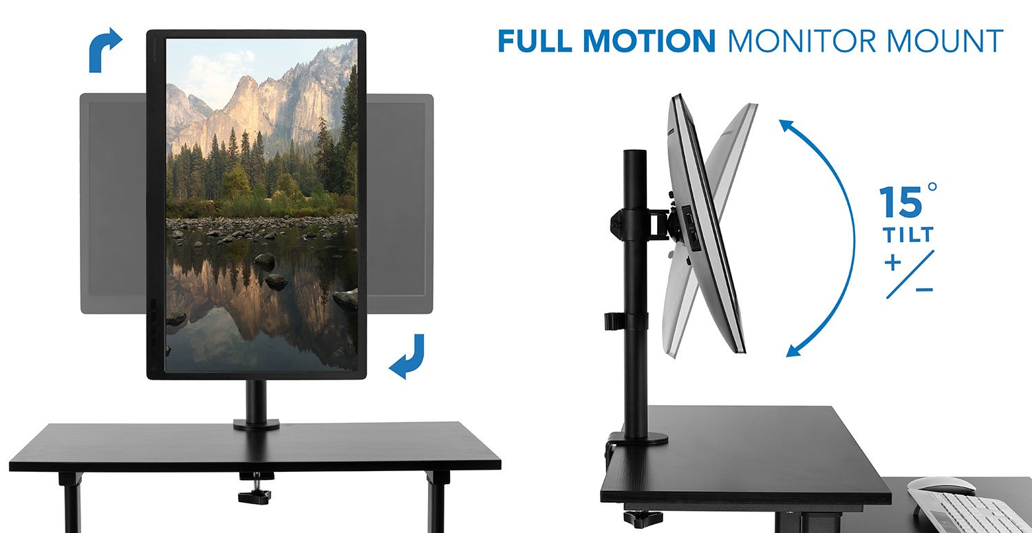 Mount-It! Adjustable Height Mobile Standing Desk with Monitor Arm - Black Rolling Computer Workstation & Presentation Cart (MI-7942B) - Perfect for Home Office, Classroom & Conference Room Presentations