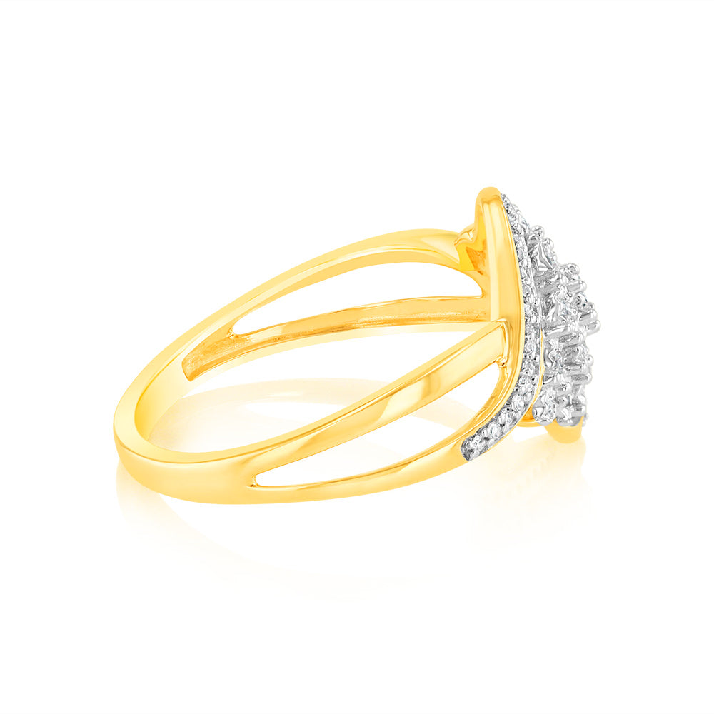 1/10 Carat Diamond Dress Ring in 9ct Yellow Gold - Elegant Wedding & Evening Party Jewelry for Women