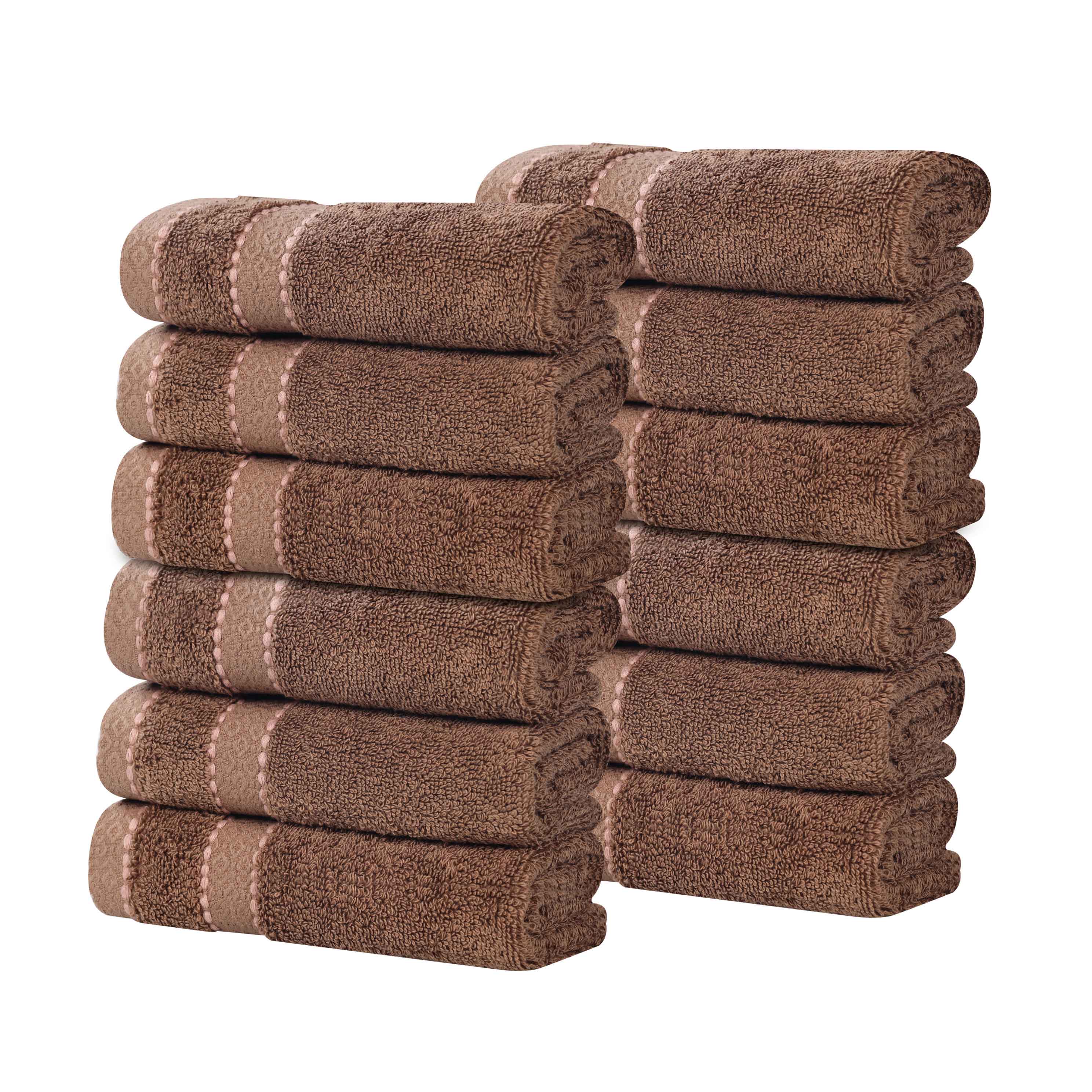 Premium Giza Cotton Dobby Face Towels - Set of 12 | Ultra Absorbent & Soft Egyptian Cotton | Spa, Gym & Travel Essentials | Made in Egypt