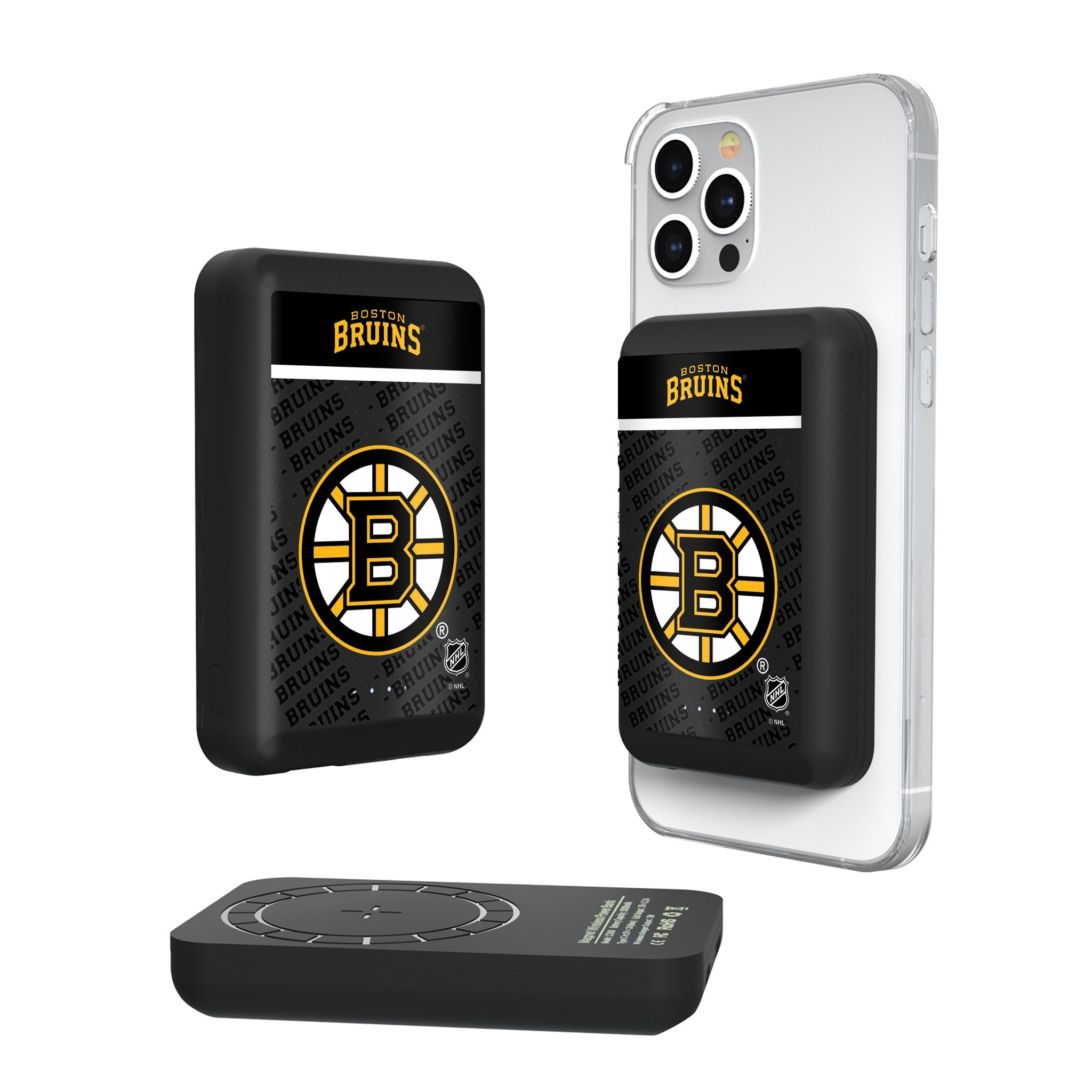 Boston Bruins Endzone Plus Wireless Magnetic Power Bank 10000mAh - Portable Charger for iPhone, Android, AirPods - Perfect for Travel, Work, and Game Day