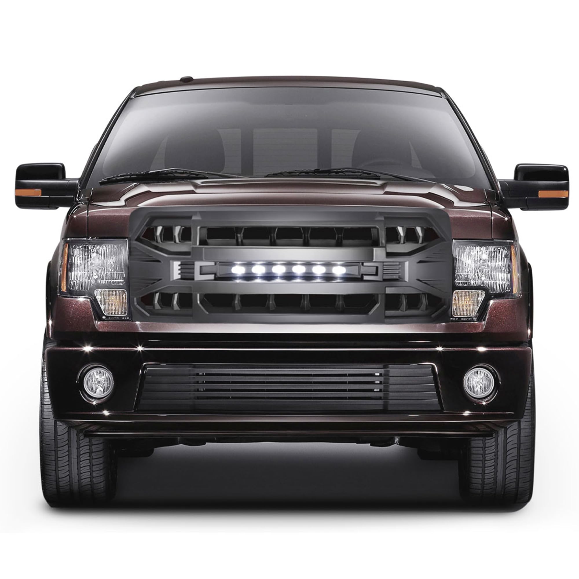 2009-2014 Ford F150 Front Grille Replacement - Matte Black Off-Road Style with LED Lights | Durable Aftermarket Grill Upgrade for Truck Accessories & Off-Road Adventures