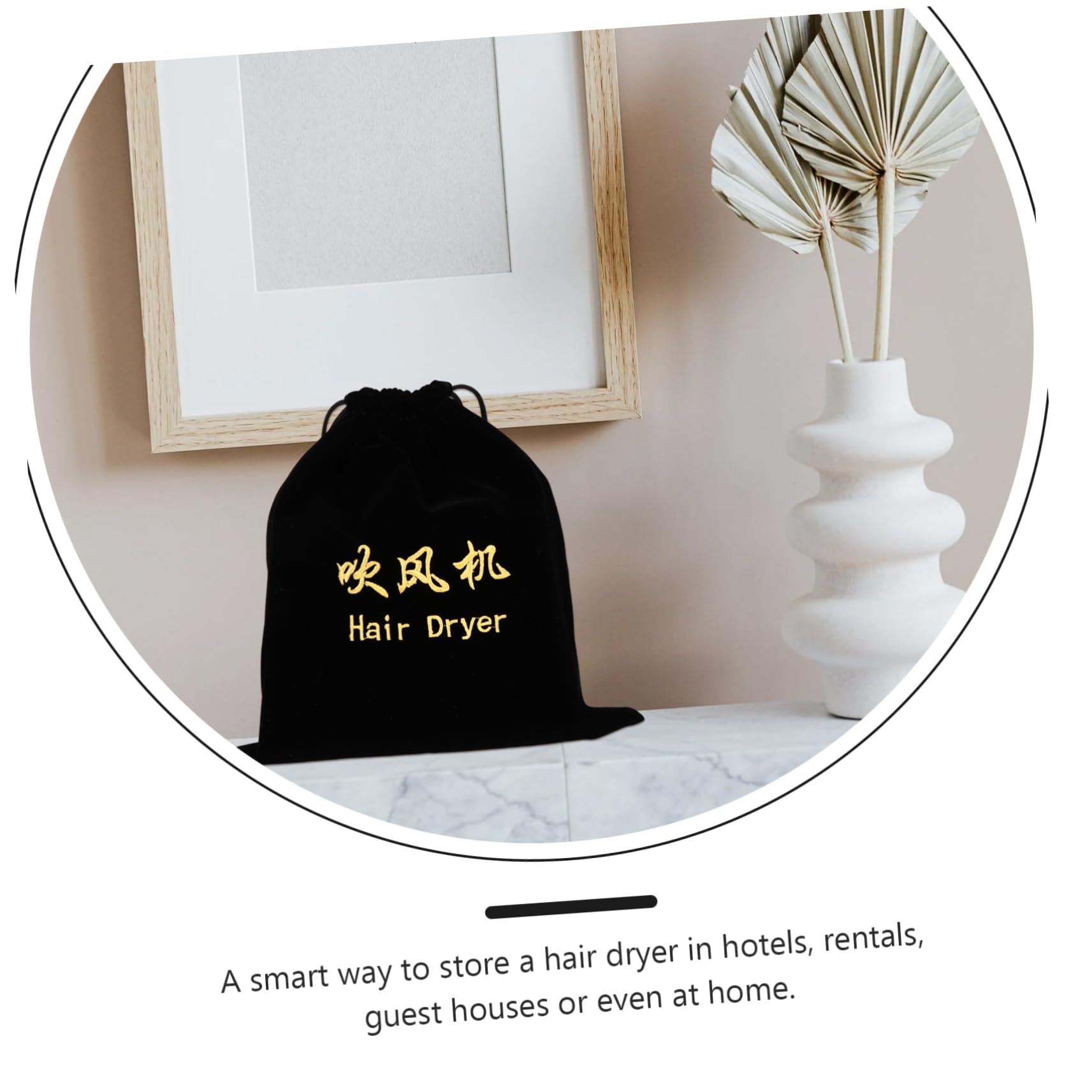 FOYTOKI Flannel Hair Dryer Storage Bag & Jewelry Organizer Pouch - Travel-Friendly Blow Dryer Holder & Accessory Case (Black) - Perfect for Travel, Home & Salon Use
