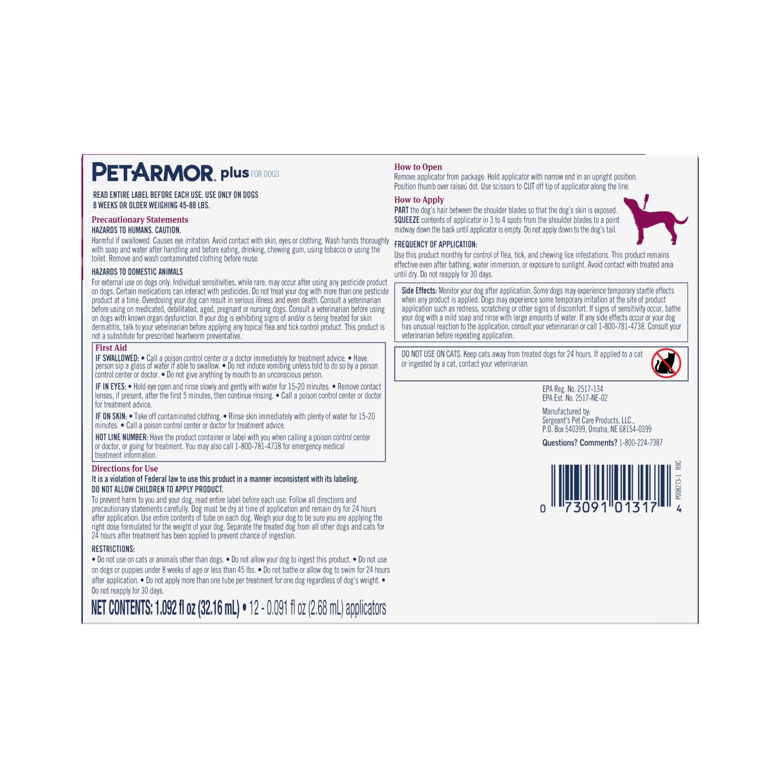 PetArmor Plus Flea and Tick Prevention for Large Dogs (45-88 lbs) - 12 Doses Waterproof Topical Treatment - Fast Acting Formula for Effective Pest Control - Perfect for Outdoor Adventures, Hiking, and Daily Walks