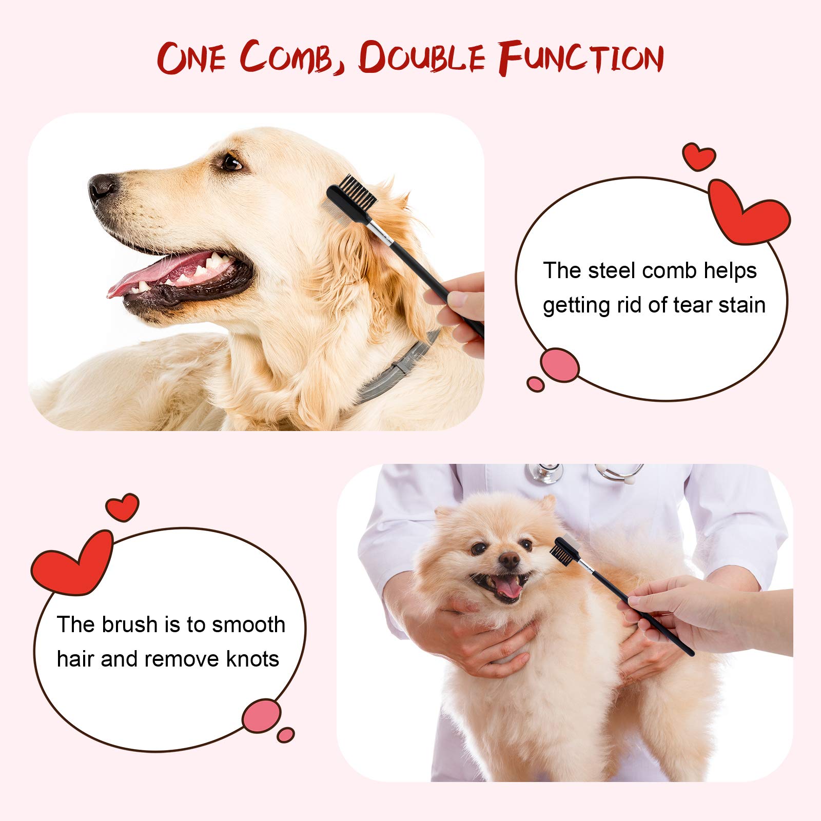 Premium 2-in-1 Pet Grooming Comb Kit for Small Dogs & Puppies - Round Tooth Comb for Detangling & Tear Stain Remover - Perfect for Daily Grooming & Gentle Coat Care