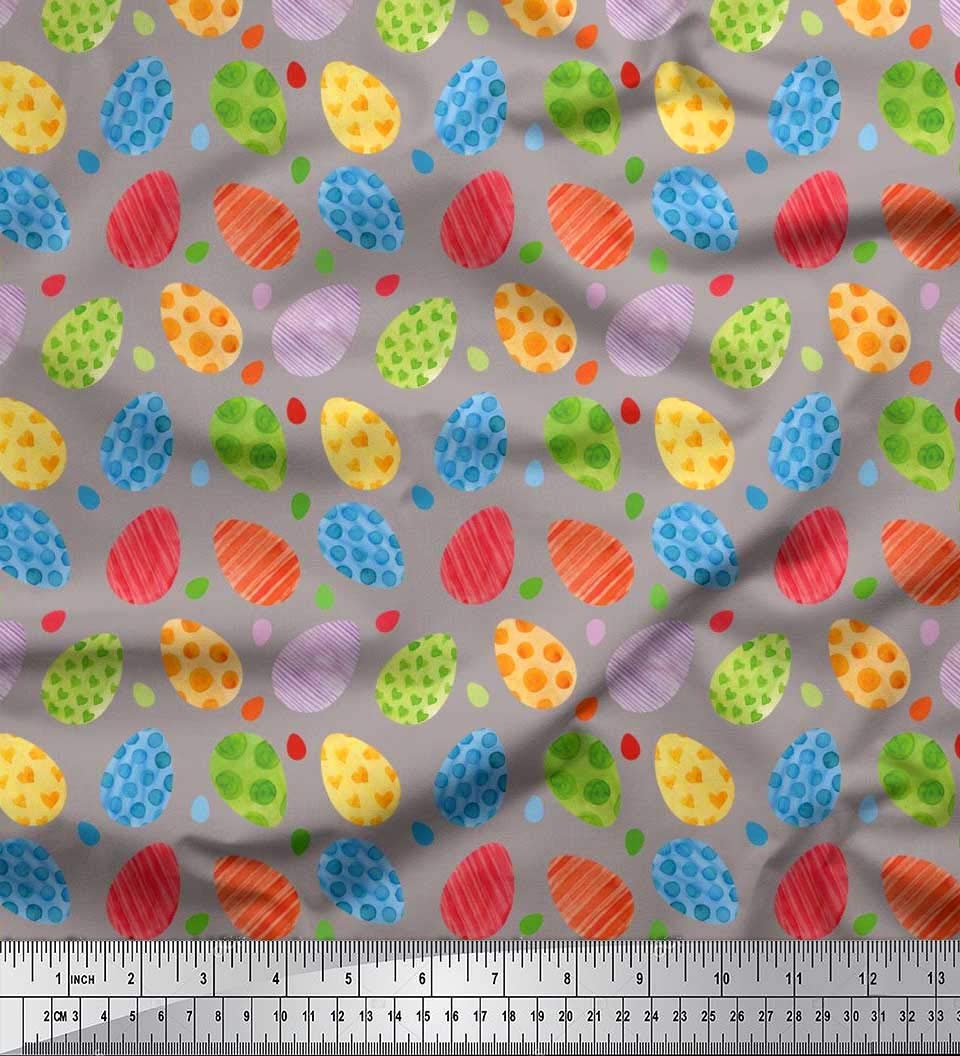 Soimoi Rayon Crepe Grey Fabric by The Yard - 46 Inch Wide Easter Egg Pattern Textile for DIY Crafts, Dressmaking & Home Decor - Soft Printed Fabric for Easter Celebrations, Spring Sewing Projects & Party Decorations
