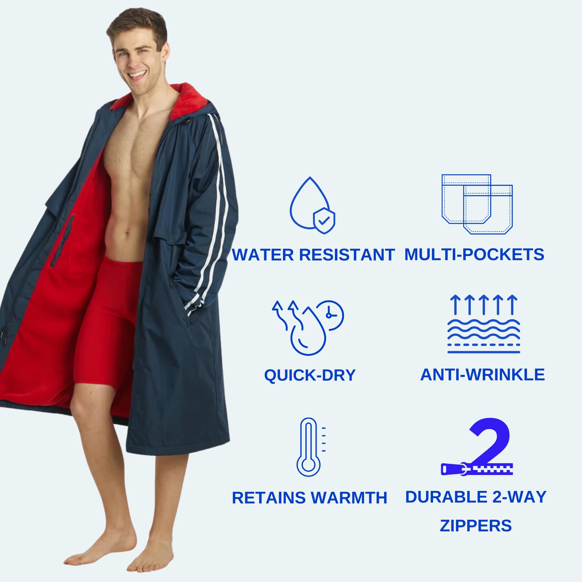 Sporti Unisex Water-Resistant Swim Parka with Plush Fleece Lining & Multi-Pocket Zipper - Comfortable Swim Coat for Men and Women - Perfect for Poolside, Beach, and Water Sports Activities