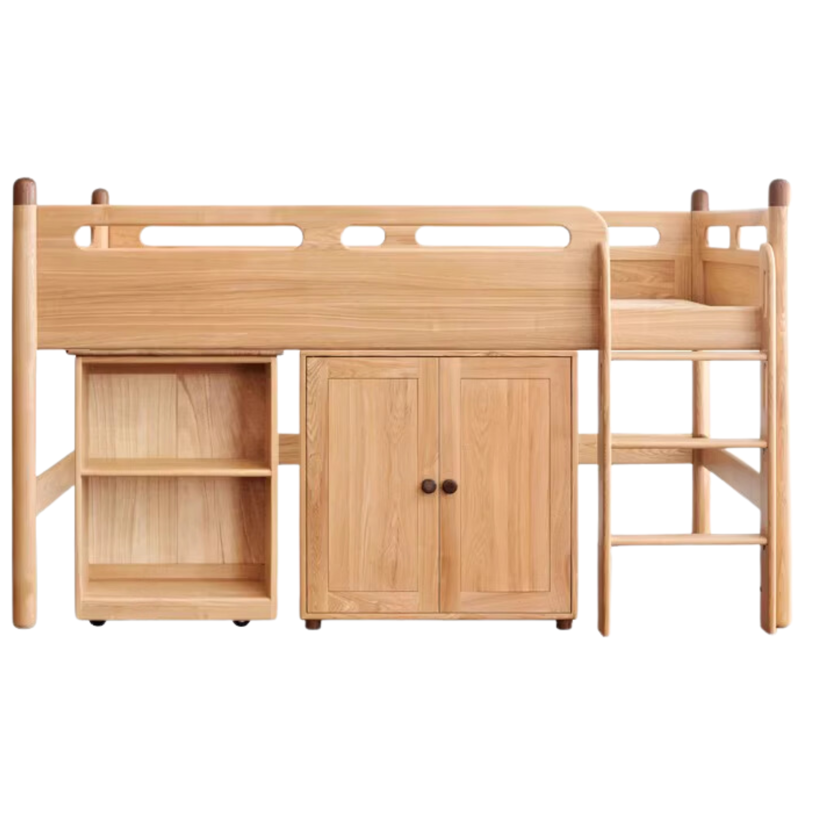 out of stockNatural Wood Color Side Ladder Oak Middle High Bed  Double Door Drawer1 Small Drawer Without Door1 Movable Desk1