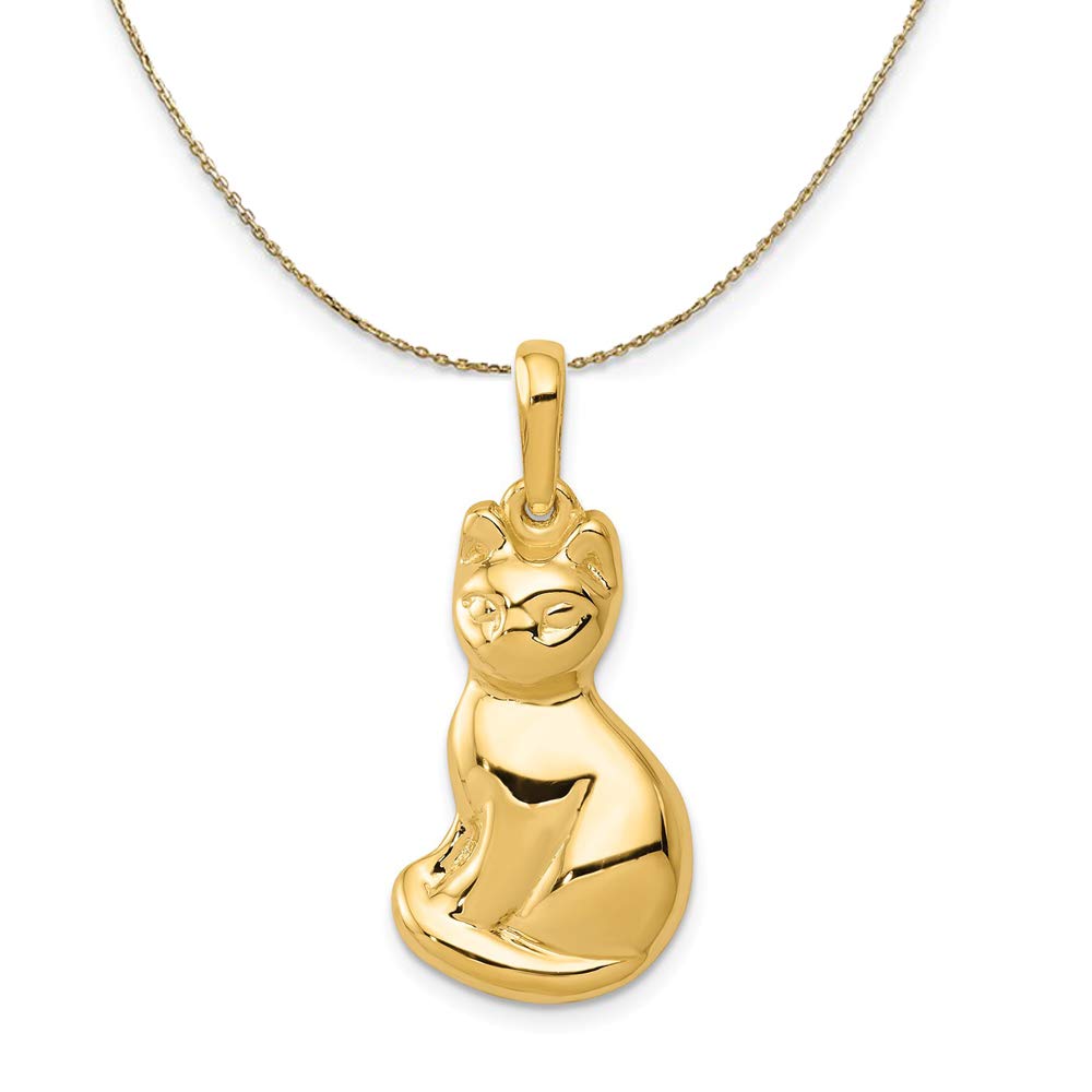 14K Yellow Gold Cat Necklace - Elegant Black Bow for Women