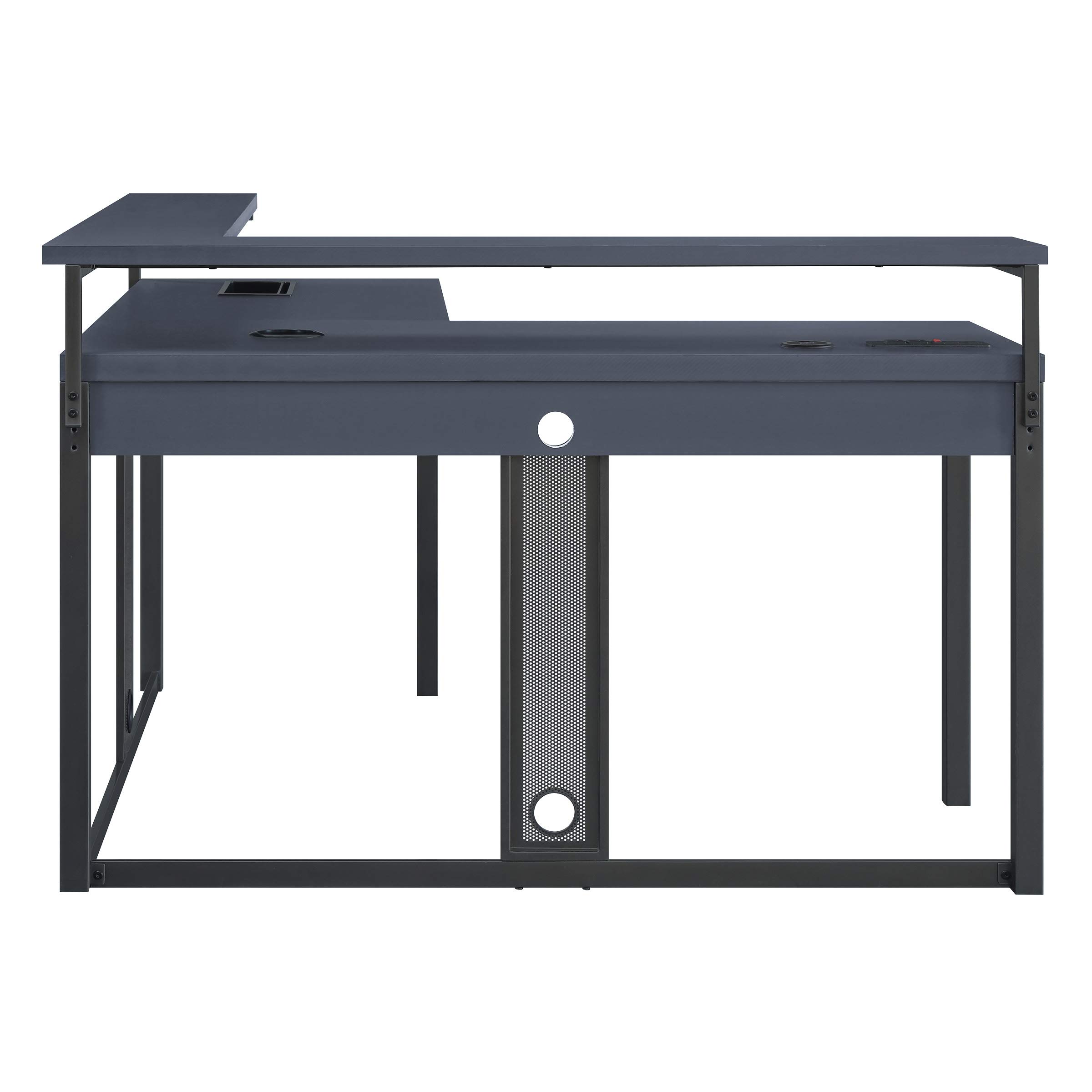 OSP Home Furnishings L-Shape Gaming Desk with RGB LED Lights, Power Hub & Cable Management System - Black | Perfect for PC Gaming Setup, Home Office & Streaming Stations