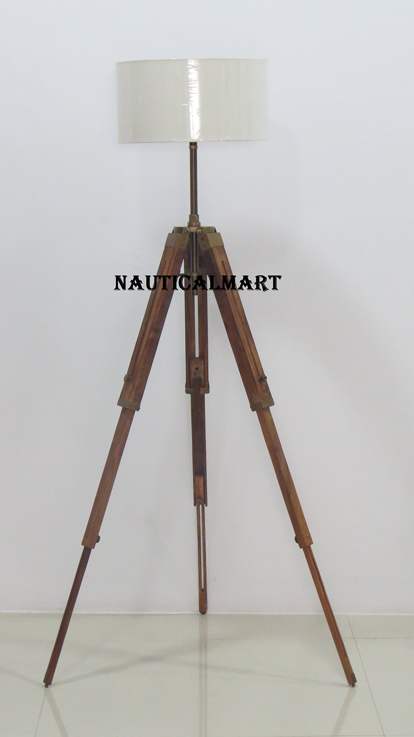 Vintage Style Wooden Tripod Floor Lamp with Adjustable Height - Modern Standing Light for Living Room, Bedroom, or Office - Perfect for Reading, Relaxing & Home Decor by NAUTICALMART