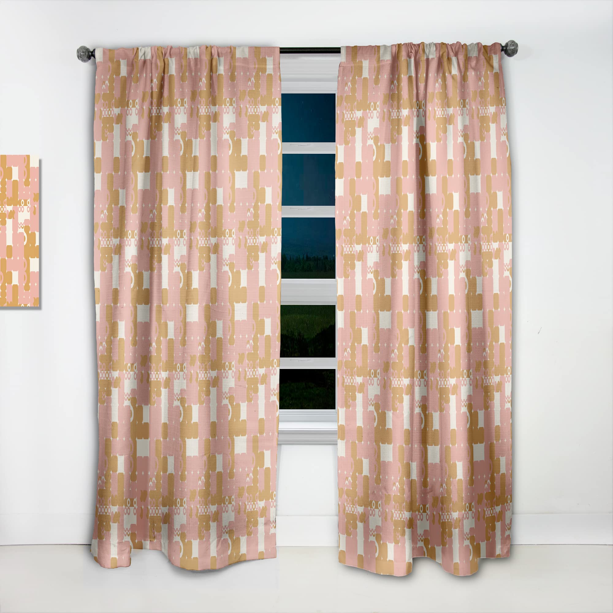 DesignQ Pink Retro Abstract Thermal Insulated Curtains - Single Panel 52x108 - Elegant Window Treatments for Bedroom & Living Room | Perfect for Home Decor, Privacy & Energy Savings