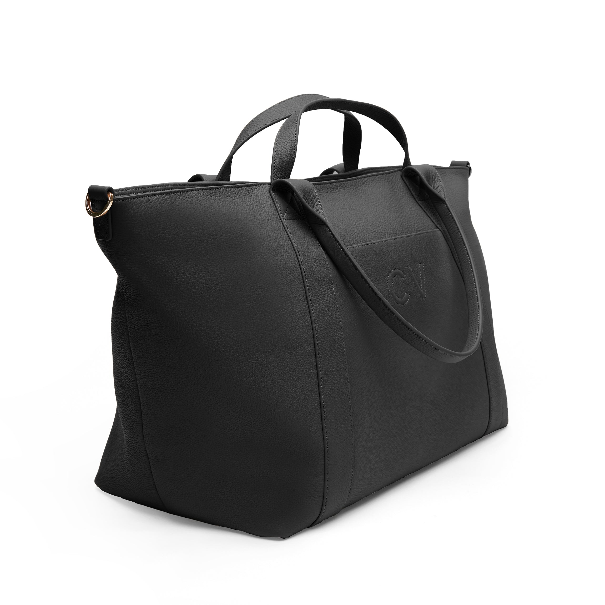 Premium Black Pebble Leather Transit Travel Tote Bag - Stylish Carryall for Work Commute, Gym & Weekend Getaways