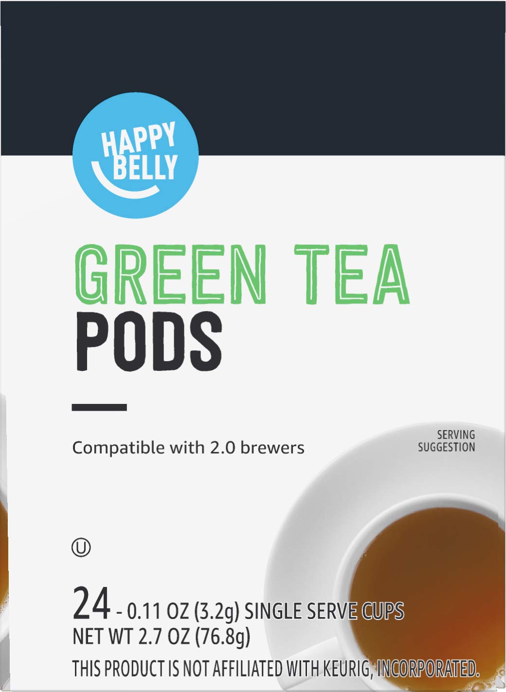 Happy Belly Green Tea Pods (24 Count) - Compatible with Keurig 2.0 K-Cup Brewers | Refreshing & Antioxidant-Rich | Perfect for Morning Boost or Afternoon Relaxation at Home or Office