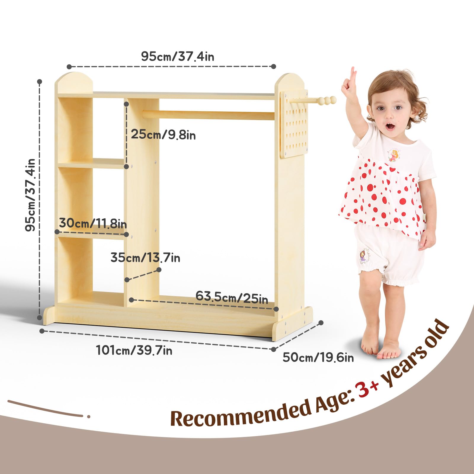 Kids Dress Up Storage Organizer - Hanging Armoire Closet with 3 Hooks for Toddler Costumes | Costume Wardrobe for Girls & Boys | Perfect for Bedroom, Playroom & Dress-Up Corner