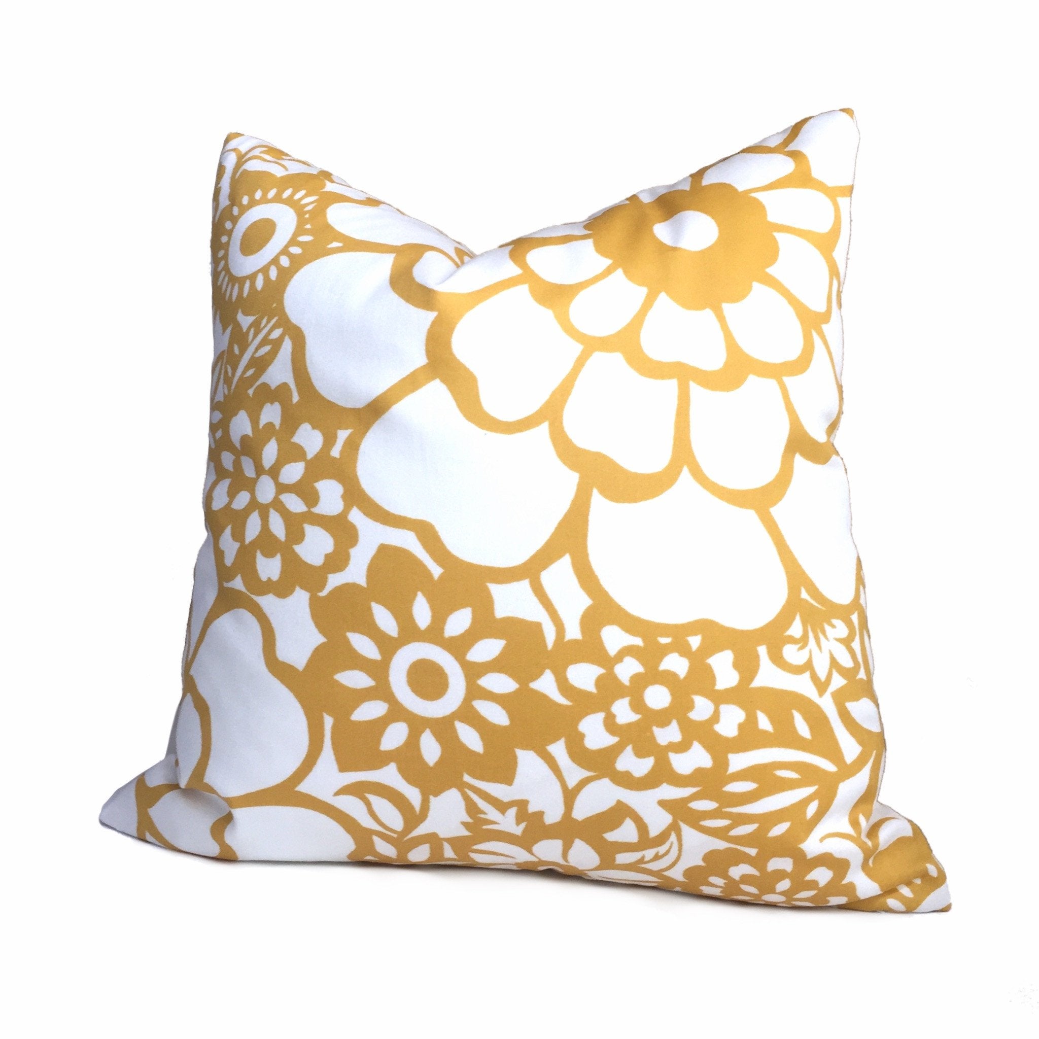 Thomas Paul Seedlings Fiesta Yellow White Floral Pillow Cover - 18x18 Inch Decorative Throw Pillow Case for Sofa, Bed, Couch - Modern Home Decor Accent for Living Room, Bedroom, Nursery