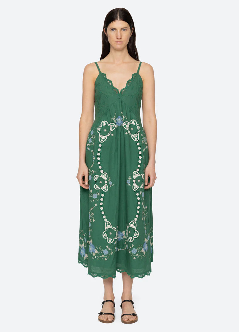 Sea New York Vesna Embroidery Slip Dress - Floral Lace Trim Summer Maxi Dress for Women | Perfect for Beach Vacations, Weddings & Date Nights