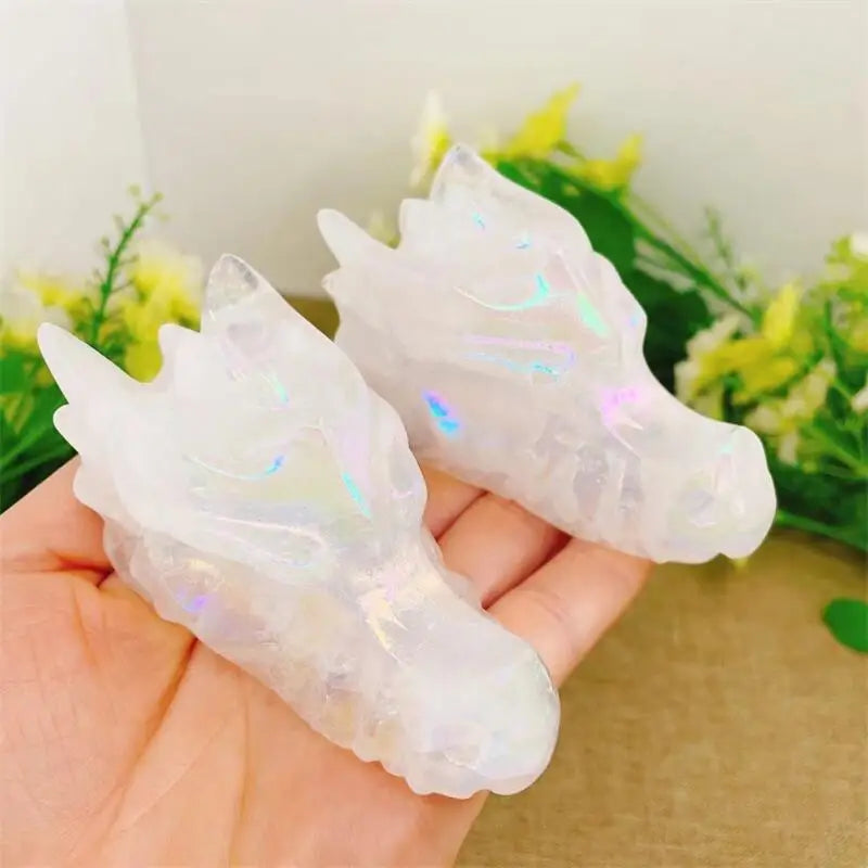 Natural Aura Quartz Dragon Skull Carving - Handcrafted Animal Statue for Home Decor, Feng Shui, Meditation & Spiritual Healing | Unique Holiday Gift, Birthday Present & Room Decoration (1 Piece) | Perfect for Zen Gardens, Office Desk & Crystal Collections