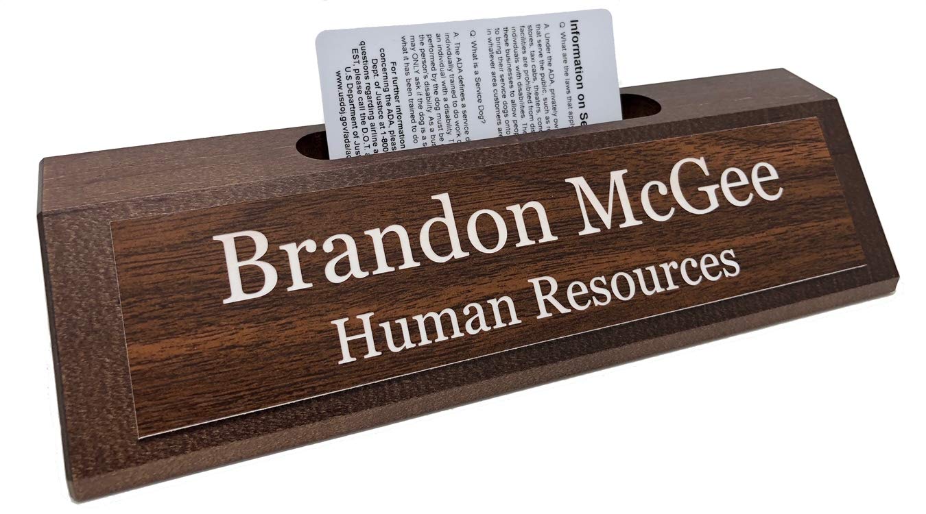 Personalized Business Desk Name Plate with Card Holder - Handcrafted in USA from Premium Walnut Wood - Perfect for Office Desks, Reception Areas & Executive Gifts