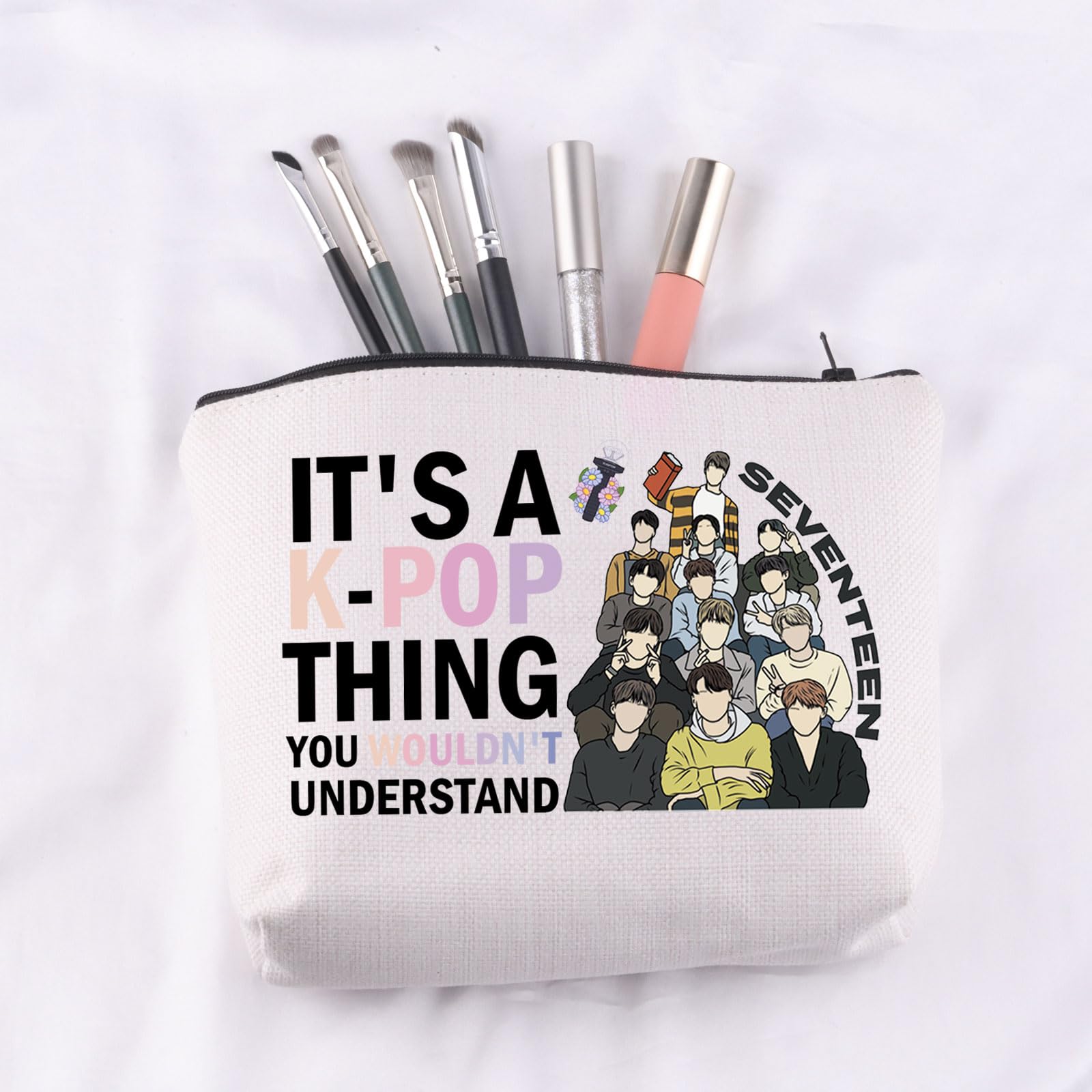 UJIMS K-Pop Seventeen Makeup Bag - Official K-Pop Merchandise for Fans - Music Album Inspired Cosmetic Pouch - Perfect Gift for K-Pop Lovers - Use for Travel, School & Concert Essentials