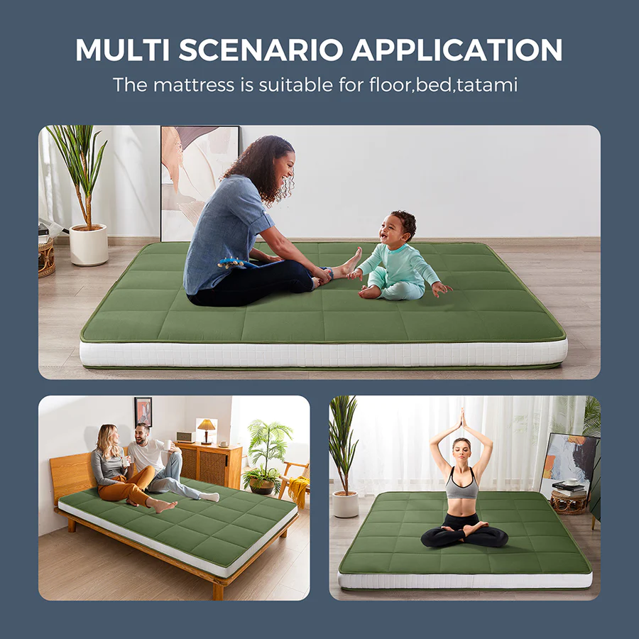 MAXYOYO Padded Japanese Floor Mattress - Green Foldable Roll Up Futon Mattress for Bedroom, Guest Room & Travel | Comfortable Floor Sleeping & Lounging