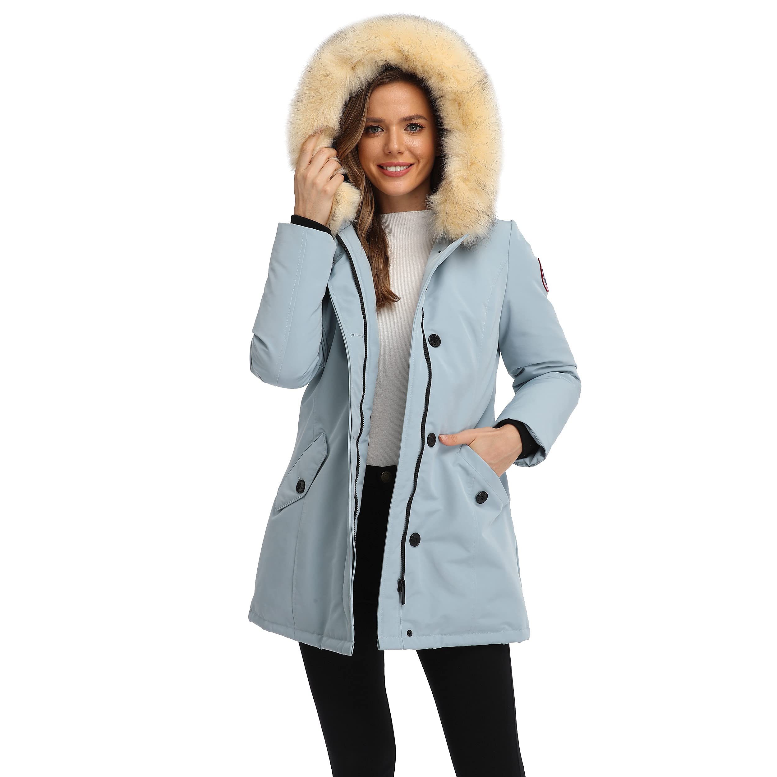 PUREMSX Women's Winter Duck Down Parka - Arctic Insulated Long Padded Jacket with Fur Hood - Warm Winter Coat for Extreme Cold Weather - Perfect for Snowboarding, Skiing & Outdoor Adventures