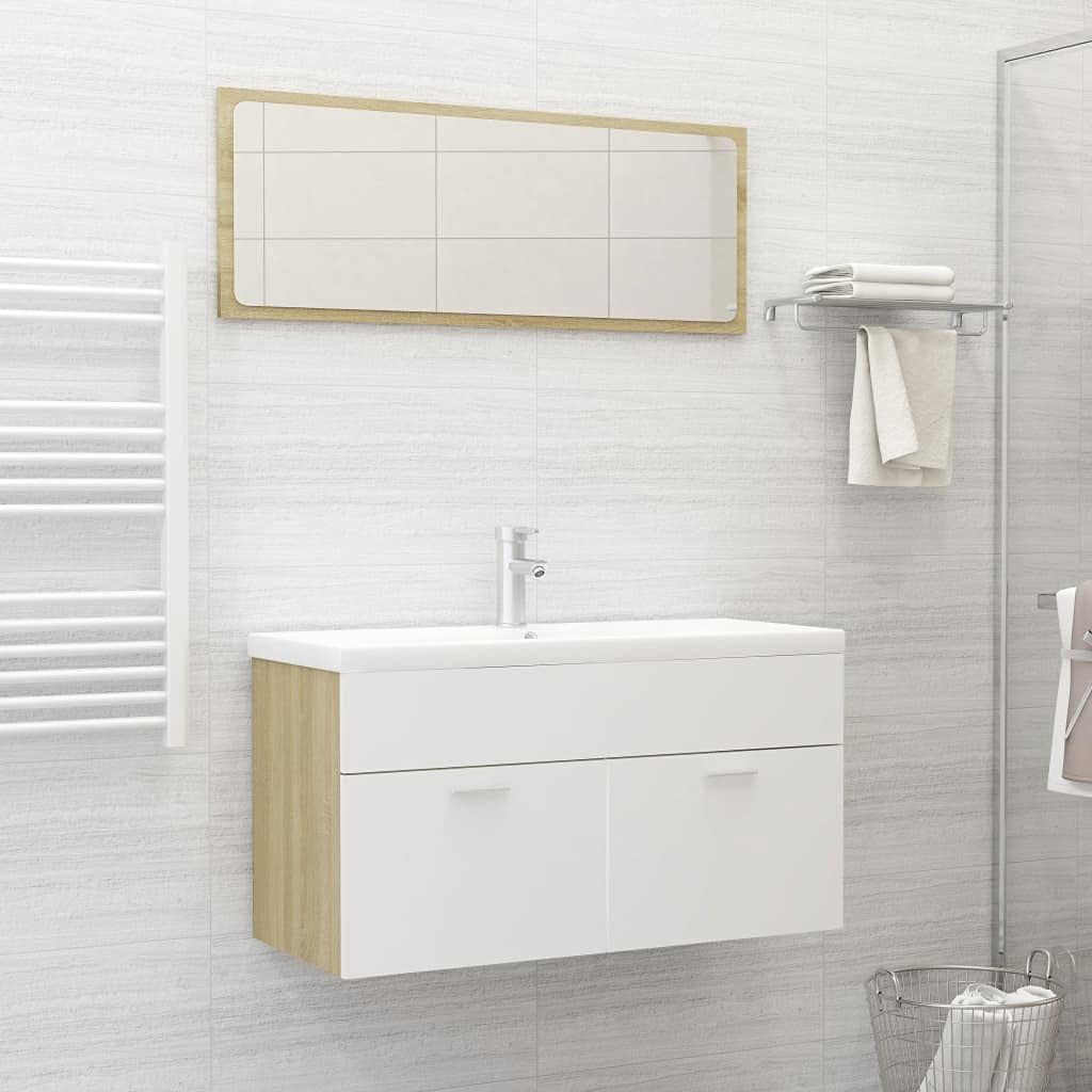 Modern Bathroom Furniture Set - Freestanding Floor Cabinet with Wall-Mounted Mirror & Storage Organizer | 1 Compartment, 2 Doors Entryway Console Table | Durable Chipboard for Bathroom, Hallway & Bedroom Organization