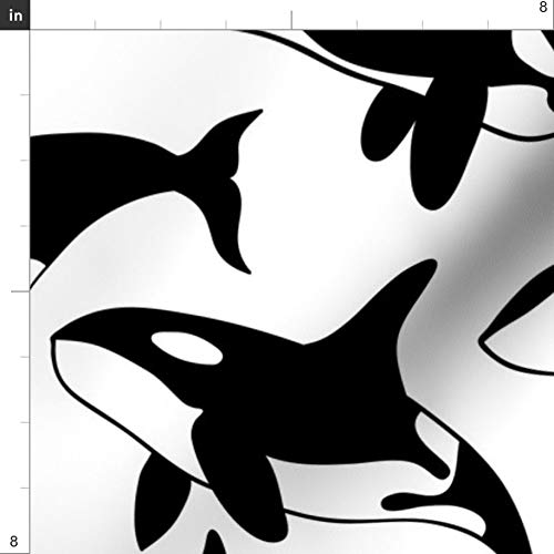 Premium Black & White Whale Nursery Print Upholstery Velvet Fabric - Fat Quarter for Home Decor, DIY Projects & Apparel Making - Perfect for Baby Rooms, Throw Pillows & Fashion Accessories