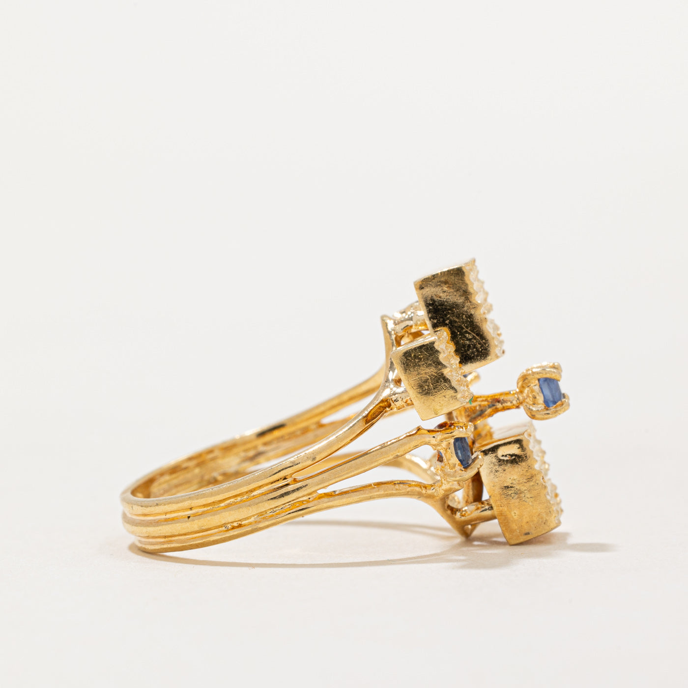 Elegant Sapphire & Cubic Zirconia Cocktail Ring - 0.10ctw, Size 7, Perfect for Evening Parties & Special Occasions