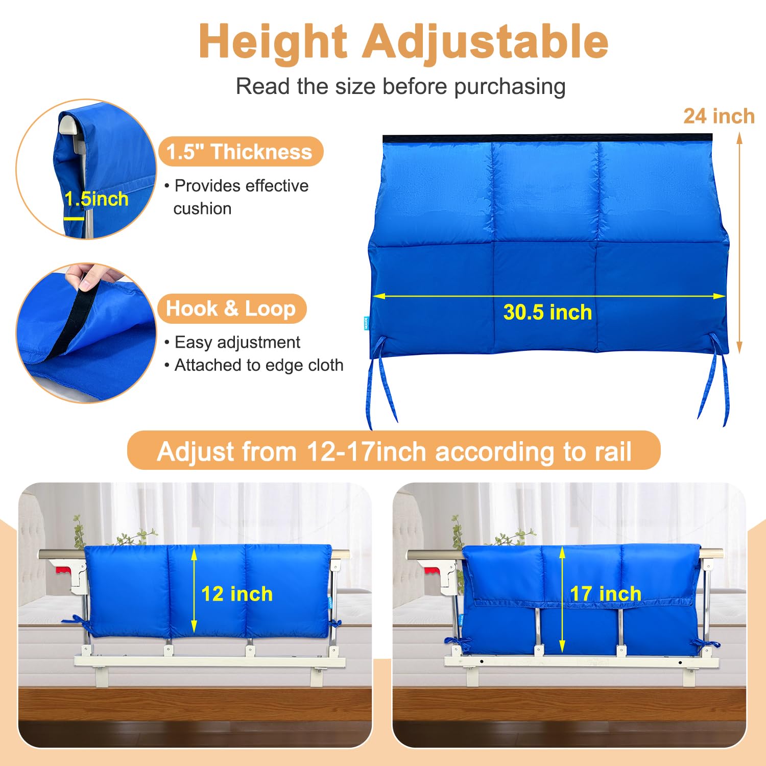 Hospital Bed Rail Cushion Pads - Soft Foam Bumper Protector for Elderly & Adults - Safety Guard Rail Cover for Fall Prevention - Ideal for Home Care, Nursing Homes & Medical Facilities - 1PC