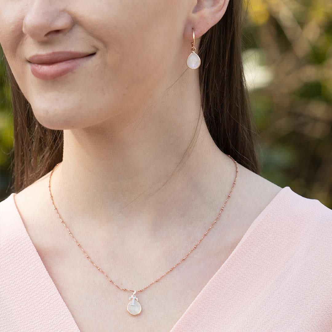 Rose Gold Moonstone Drop Hoop Earrings - June Birthstone Jewelry for Women | Perfect for Weddings, Parties & Everyday Wear