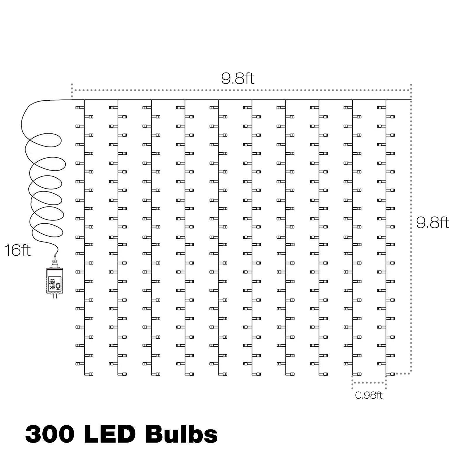 300 LED Plug-in Curtain Lights for Bedroom - 9.8x9.8ft Ombre Fairy String Lights with 8 Flashing Modes & Remote Control - Perfect for Teen Girls Room, Wall, Ceiling Decoration (Weddings, Parties, Christmas, Home Decor)