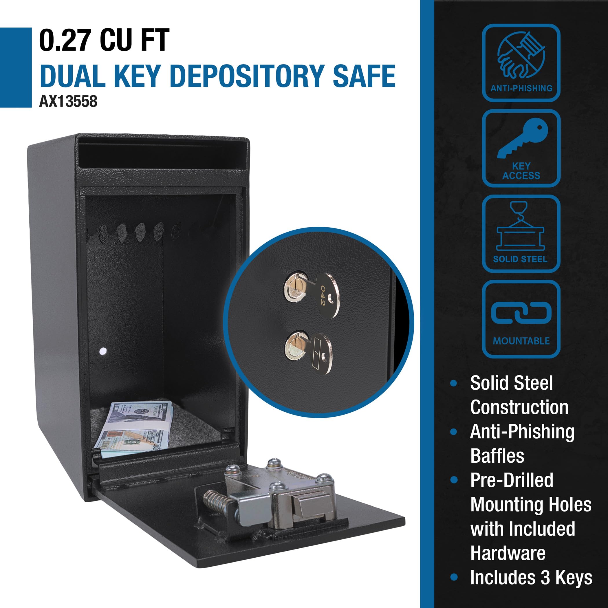 Heavy Duty Steel Dual Key Drop Box Safe - 12