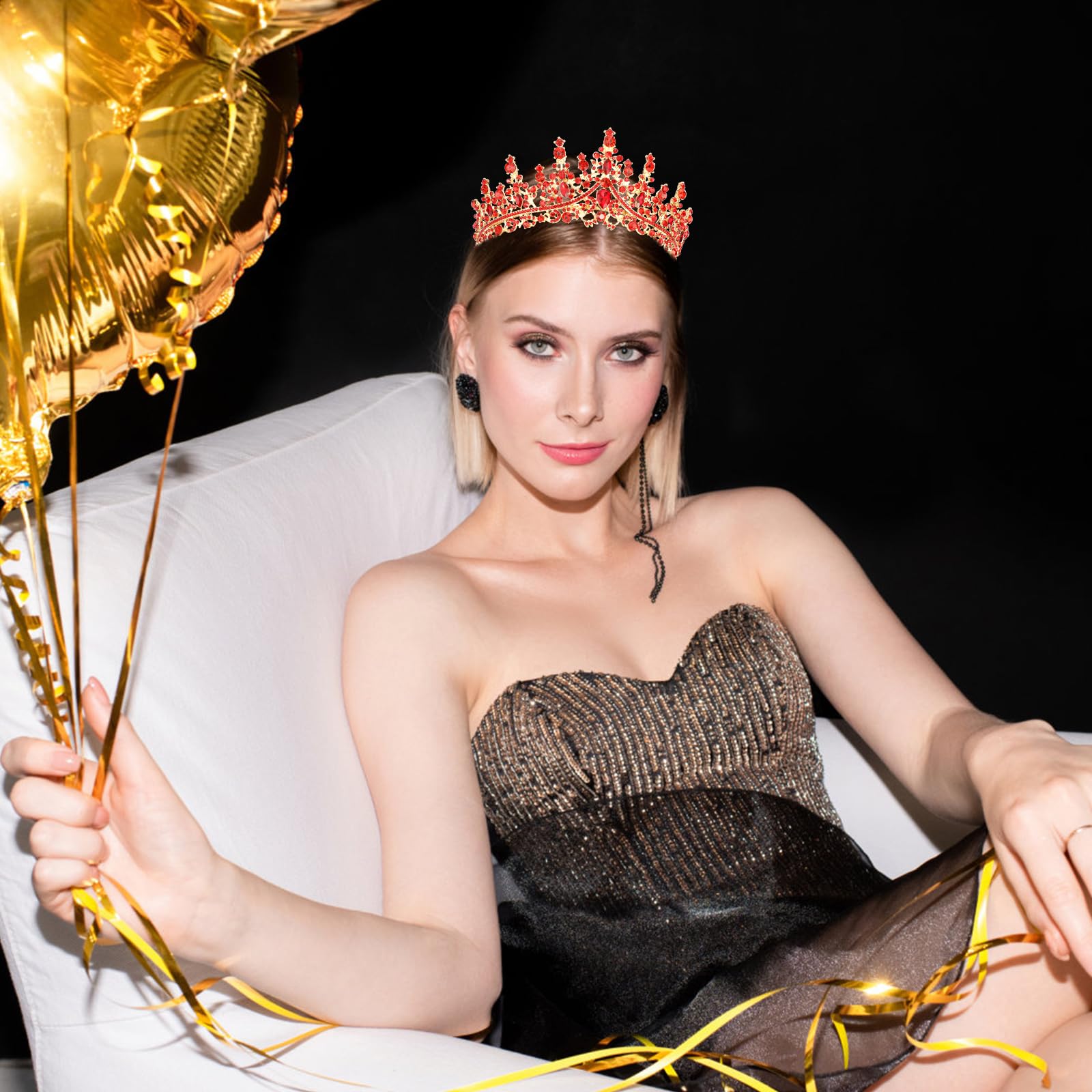 Elegant Red Crystal Birthday Tiara Crown for Women & Girls - Princess Headband with Combs, Perfect for Birthday Parties, Cake Toppers & Gifts | Sparkling Hair Accessories for Weddings, Prom & Special Occasions