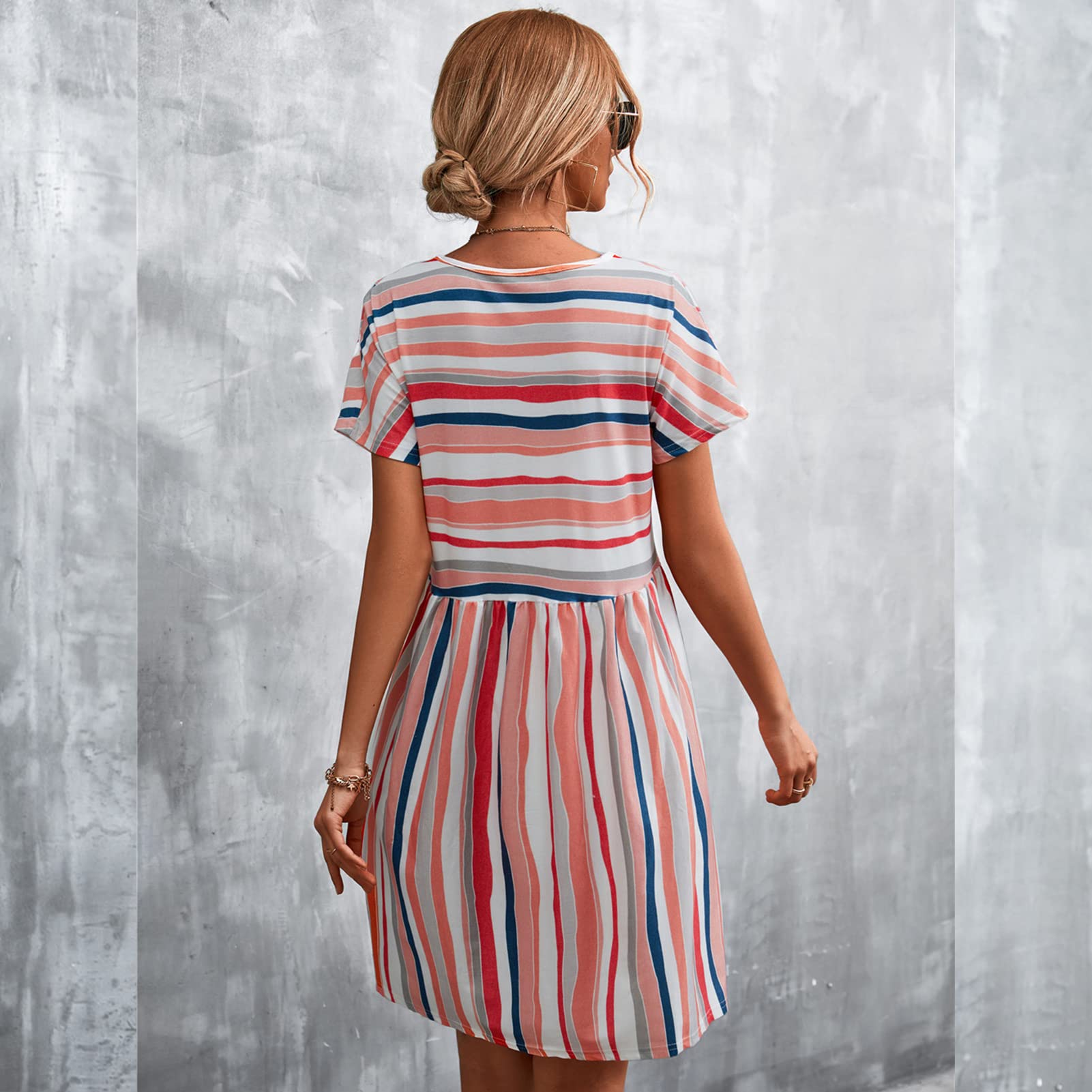 GOTOTOP Women's Striped Short Sleeve Casual Dress - Round Neck Loose Midi Summer Dress for Beach, Vacation & Everyday Wear