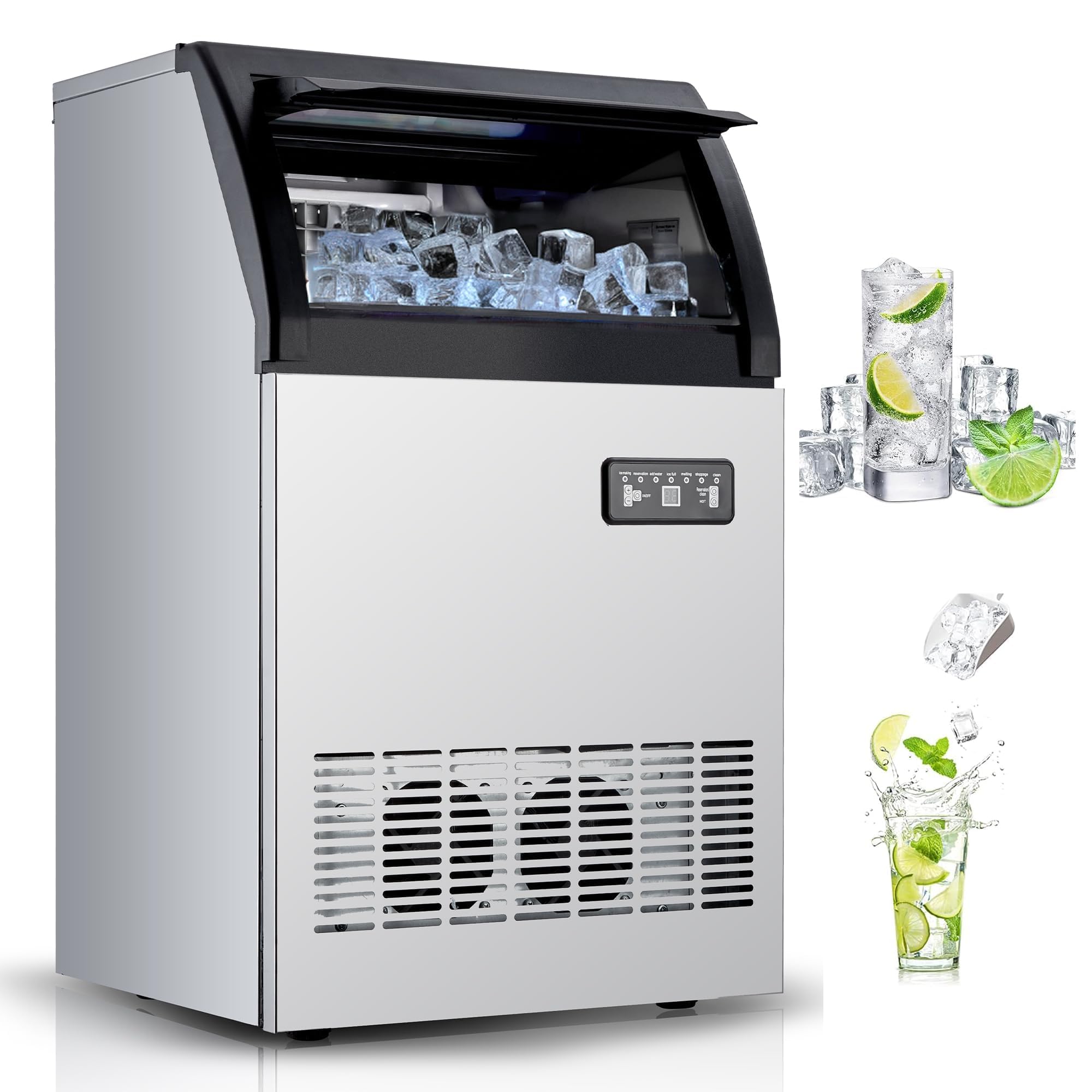 Commercial Ice Maker Machine 100 LBS/24H - Under Counter Ice Machine with 33LBS Storage Bin - Stainless Steel Large Ice Maker for Home Bar, Office, Restaurant - Upgraded Compressor for Quick Ice Making - Perfect for Cocktail Parties, Coffee Shops & Commercial Kitchens