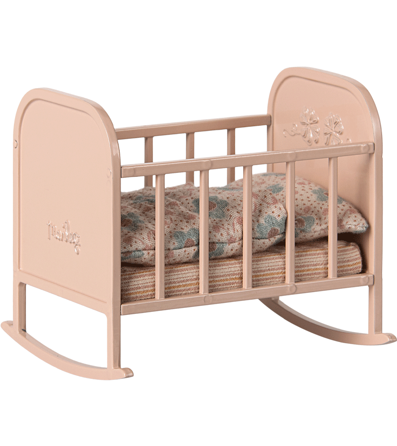 Maileg My Light Rose Cradle - Premium Wooden Doll Cradle for Girls | Perfect for Nursery Decor, Pretend Play & Gift Giving