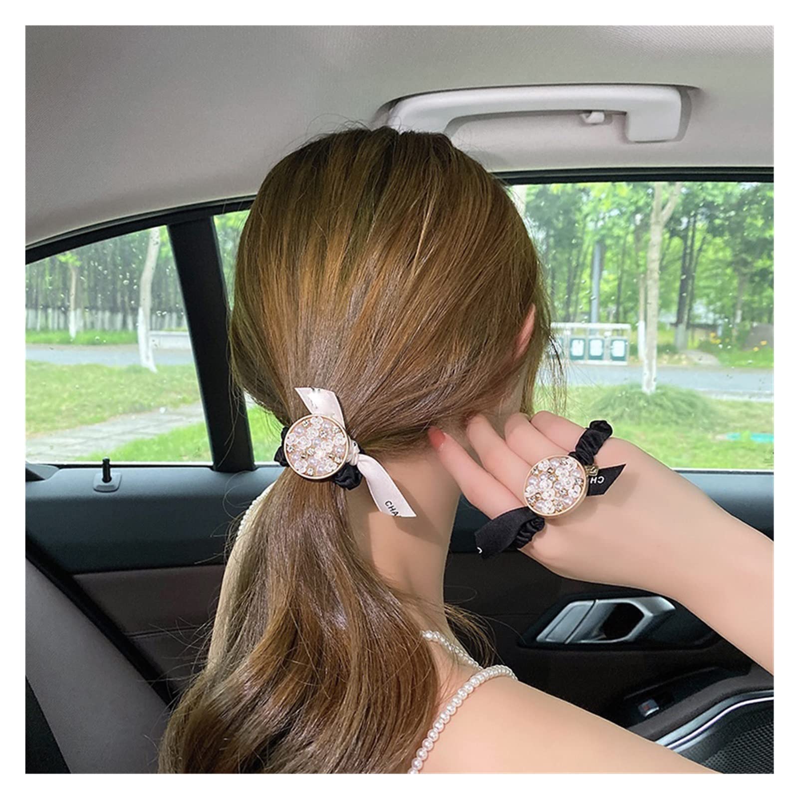 Fashion Rhinestone Hair Bands for Women - Elastic Scrunchies, Ponytail Ties & Rope Hair Accessories (F118 Gray) | Perfect for Parties, Weddings & Everyday Styling