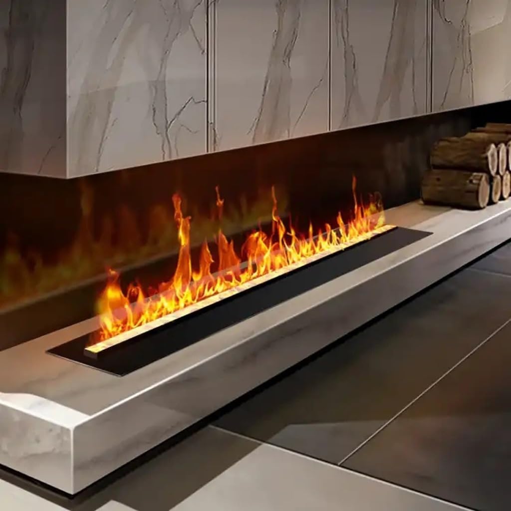 3D Electric Fireplace with Remote - Realistic Water Vapor Flame Effect for Home & Hotel - Black Modern Fake Fireplace for Living Room, Bedroom & Office Decoration