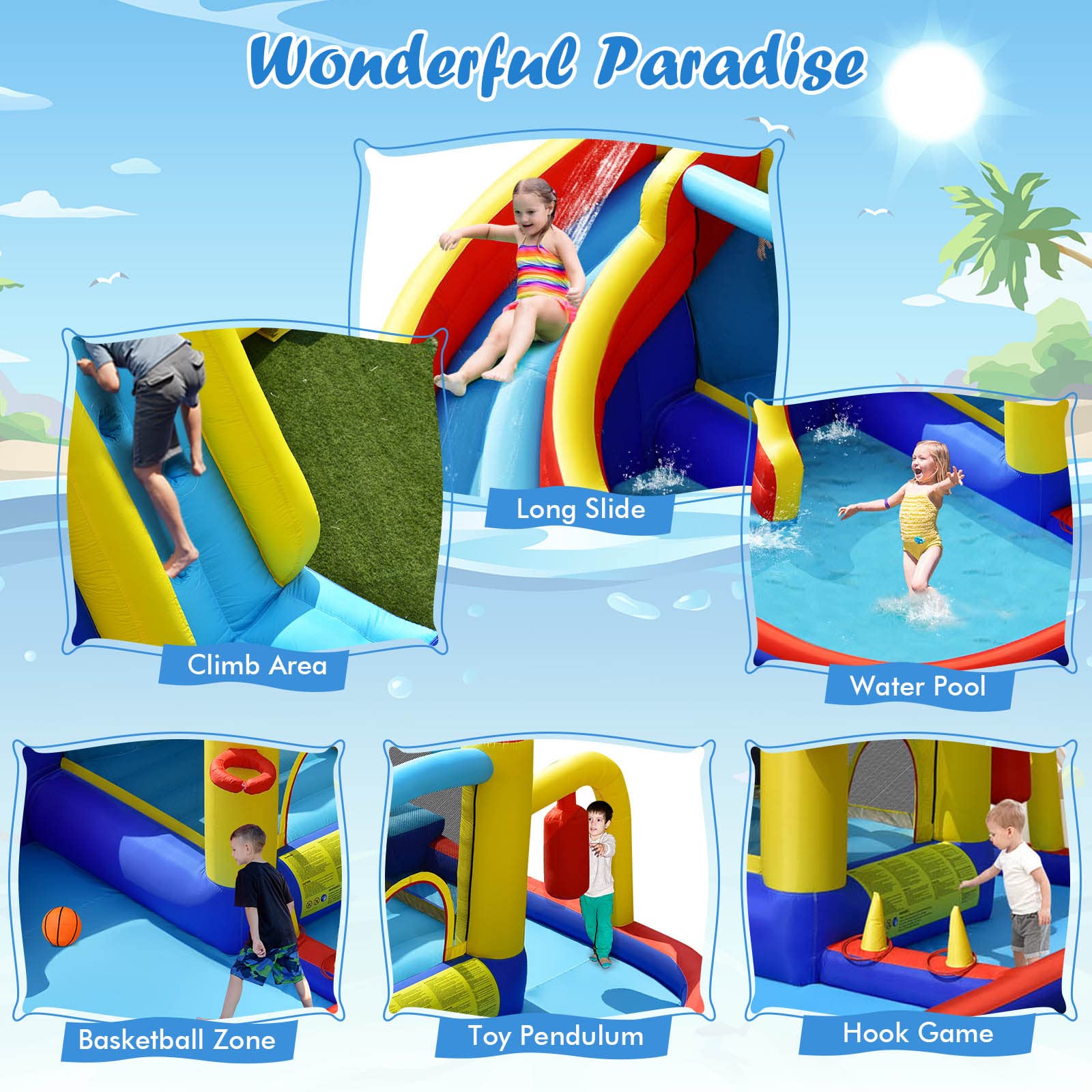 BOUNTECH Inflatable Water Slide - Mega Water Park Bounce House Combo with Splash Pool & Climbing Wall | Outdoor Backyard Fun for Kids & Adults | Perfect for Summer Parties, Birthday Gifts & Family Gatherings