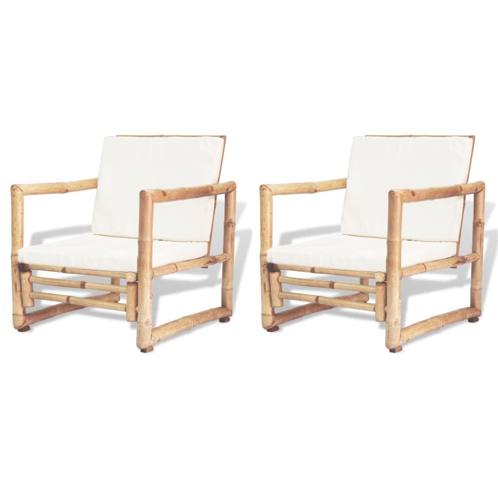 2-Piece Patio Chairs Set with Cushions & Pillows - Weather-Resistant Bamboo Outdoor Furniture for Garden, Deck, Balcony, Backyard & Poolside - Perfect for Relaxing, Entertaining & Sunbathing