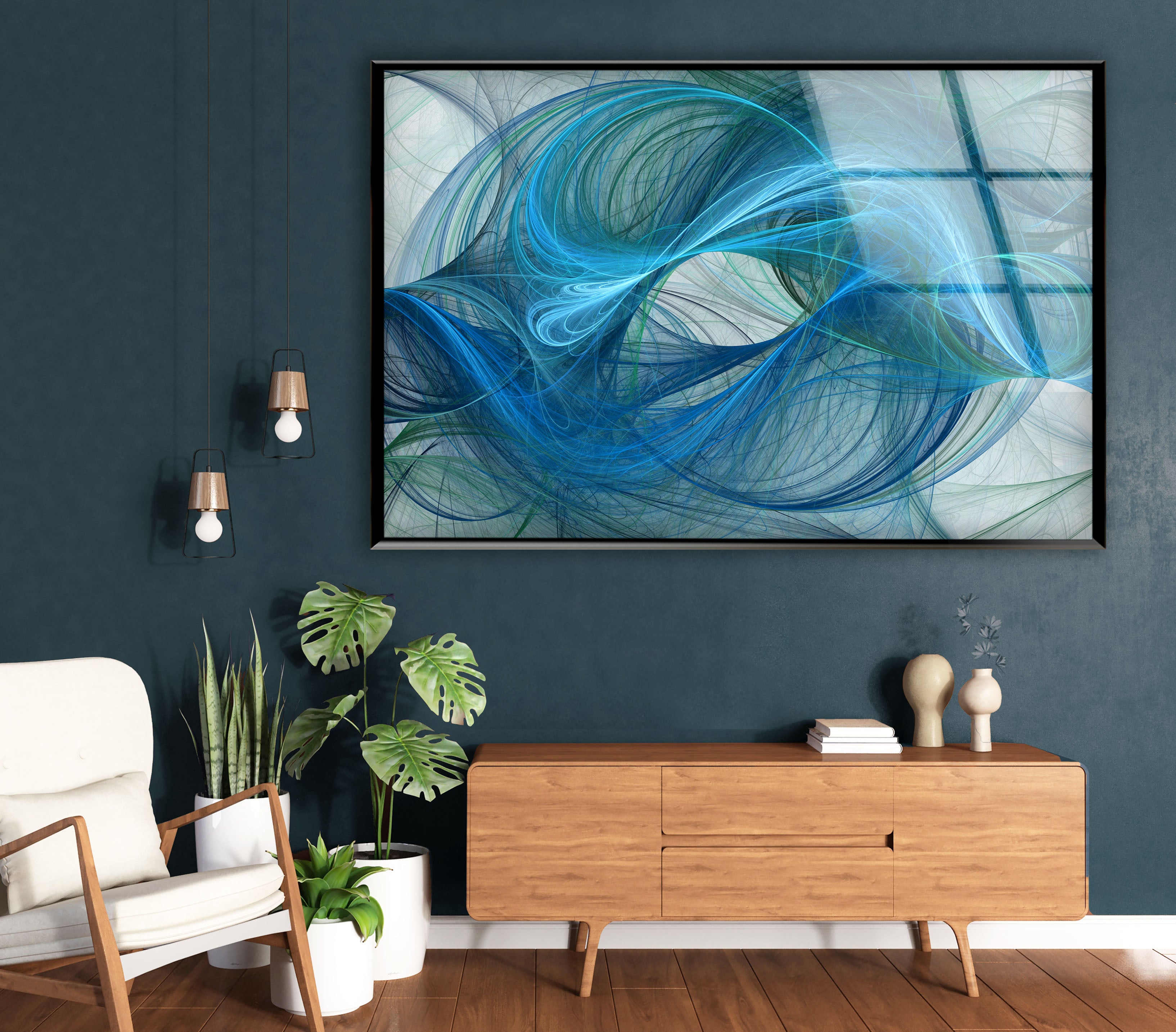 Blue Energy Abstract Wall Art - Fluid Motion Glass Print for Modern Home & Office Decor | Stunning Contemporary Wall Decor for Living Room, Bedroom & Workspace