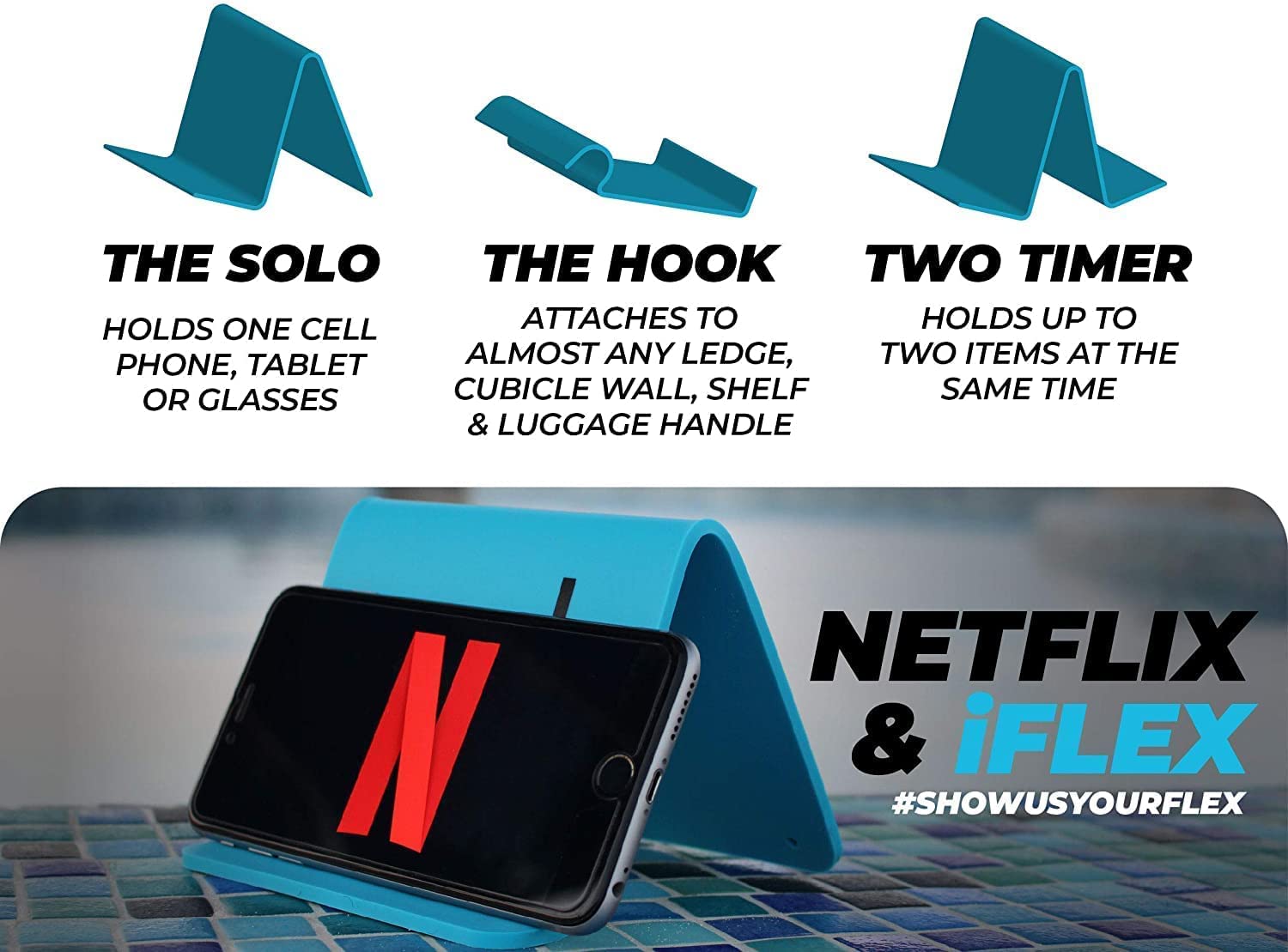 iFLEX Adjustable Cell Phone Stand & Tablet Holder - Flexible Phone Stand for iPhone, iPad, Samsung - Perfect for Video Calls, Watching Videos, Reading & Desk Work (Sky Blue, 2-Pack) | Home Office, Bedside, Kitchen & Travel Use