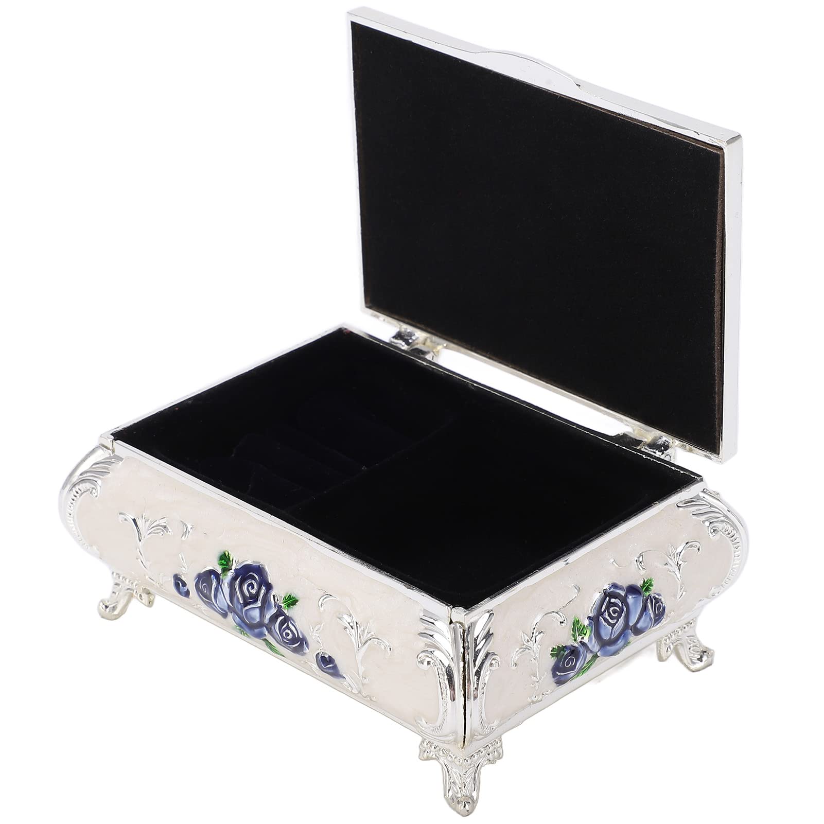 Vintage Style Small Jewelry Trinket Box - Silver White Blue Rose Design for Rings, Earrings & Jewelry Storage | Perfect for Gift Giving, Home Decor & Organizing Accessories