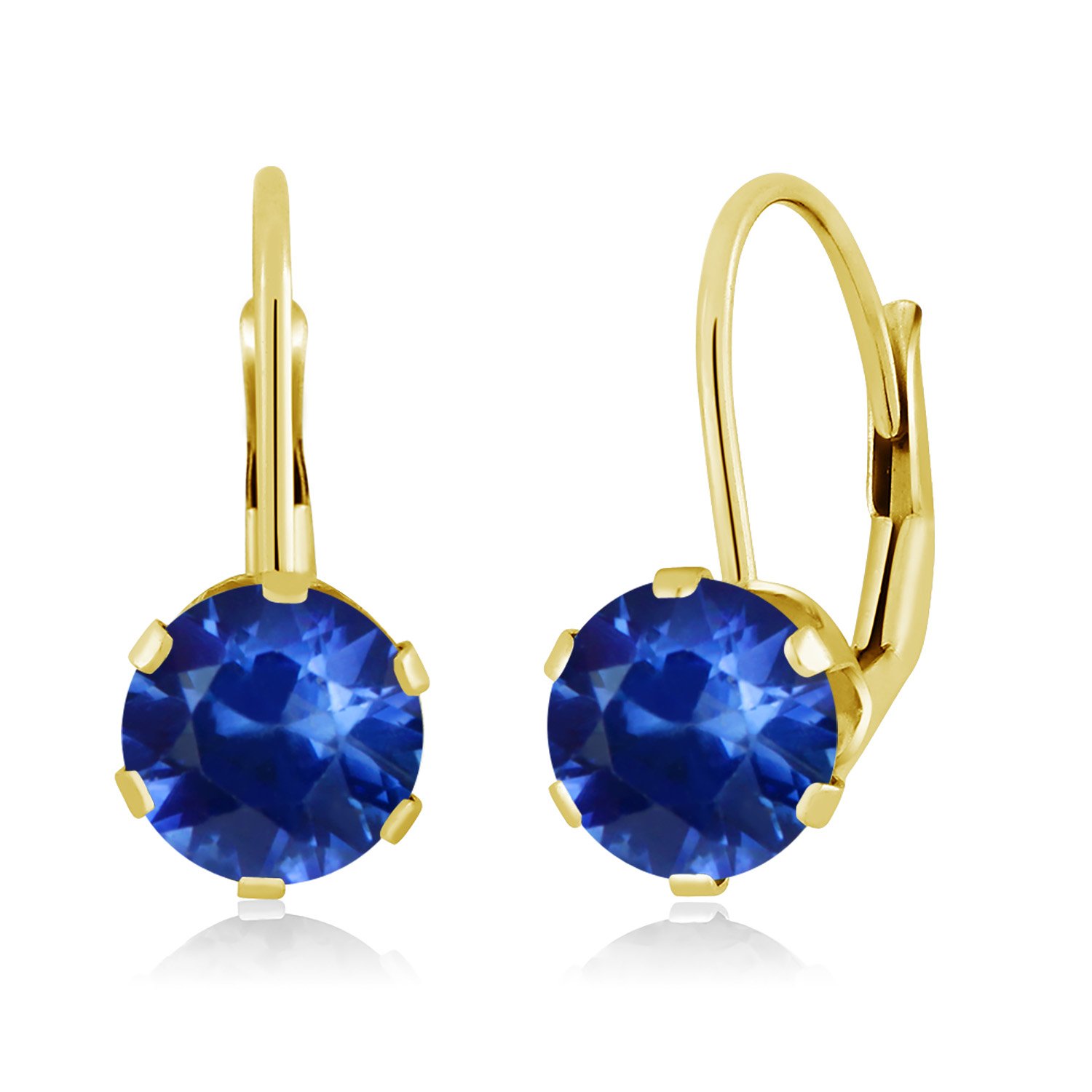 14K Yellow Gold 6MM Round Birthstone Leverback Dangle Earrings for Women | Personalized Gemstone Jewelry Gift for Birthday, Anniversary & Special Occasions | Elegant Everyday & Party Wear