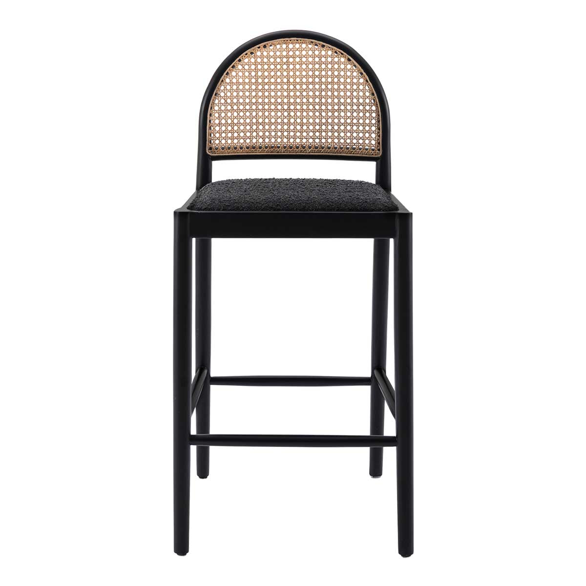 Capri Rattan Boucle Arch Bar Stool - Modern Woven Counter Height Stool for Kitchen Island, Breakfast Nook & Home Bar Decor