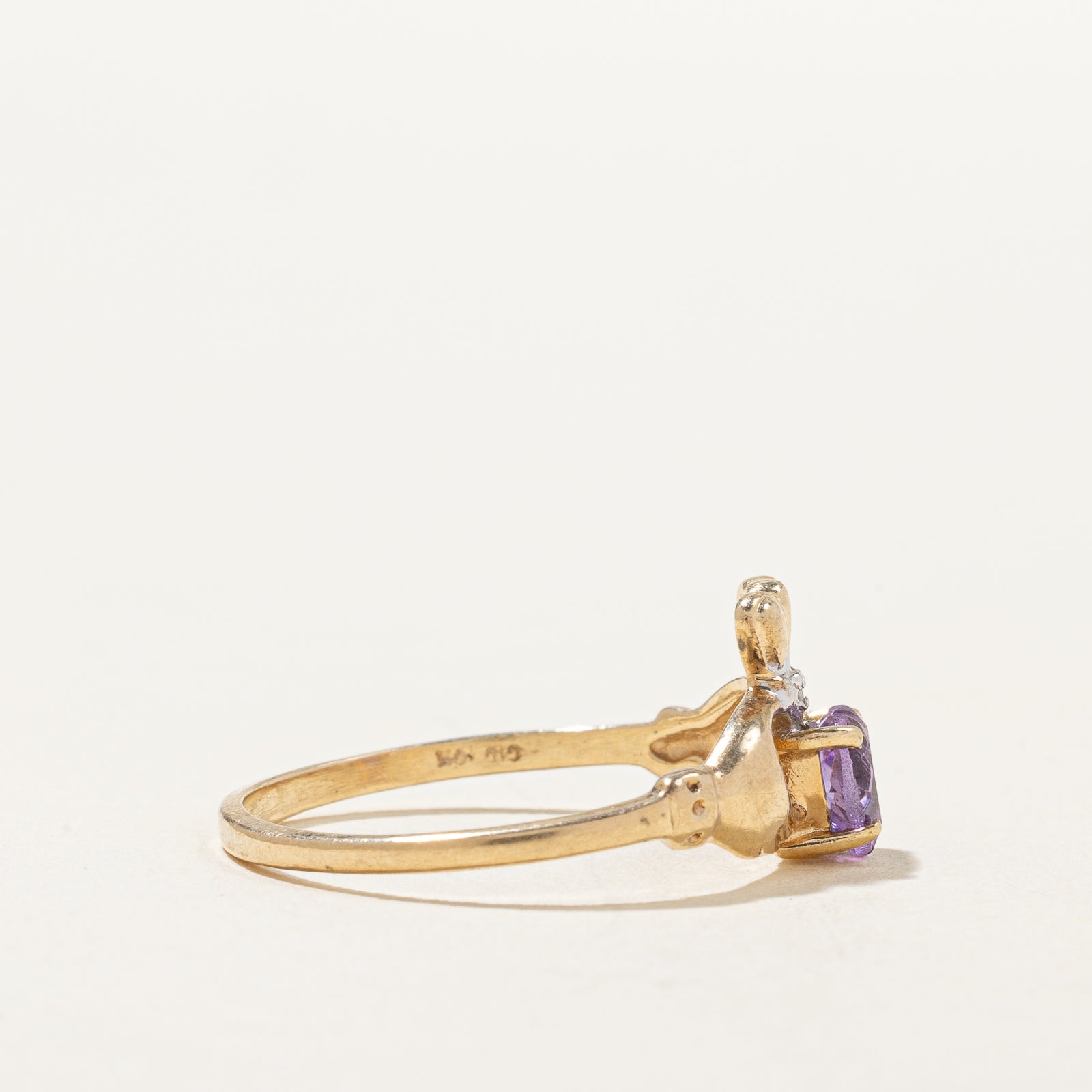 Amethyst & Diamond Claddagh Ring - 0.30ct Amethyst & 0.005ct Diamond - Size 8.25 - Irish Friendship & Promise Ring - Perfect for Valentine's Day, Anniversary & Wedding Gifts