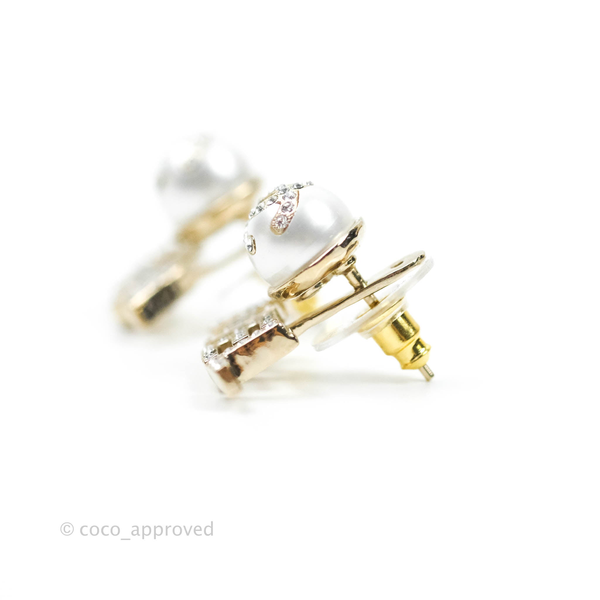 Chanel CC Pearl Rhinestone Earrings Gold Tone 21A - Luxury Fashion Jewelry for Women | Perfect for Parties, Weddings & Special Occasions