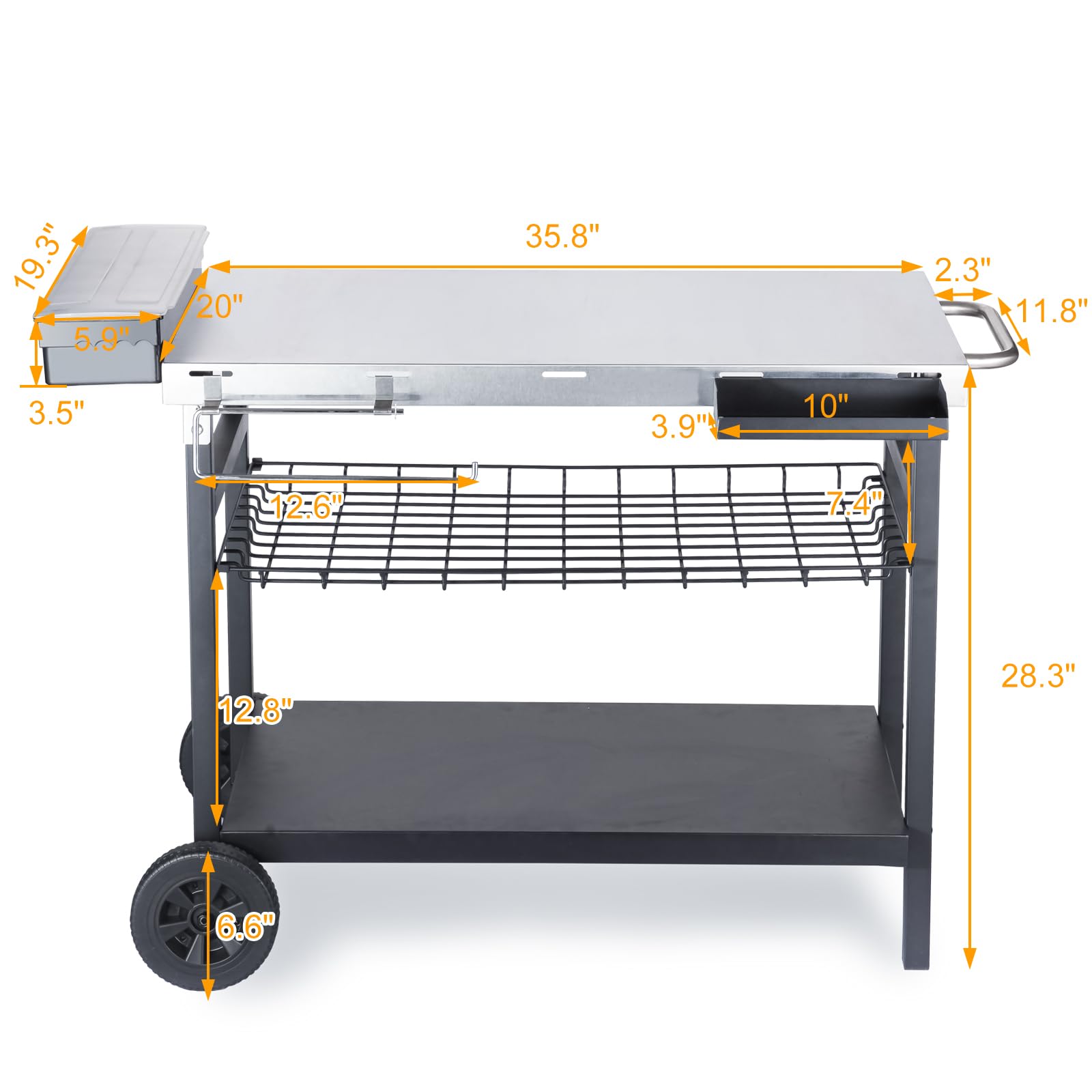 Premium Stainless Steel Outdoor Grill Cart with Wheels - Heavy Duty BBQ Prep Table for Backyard, Patio & Camping - Perfect for Grilling, Smoking & Outdoor Cooking Accessories