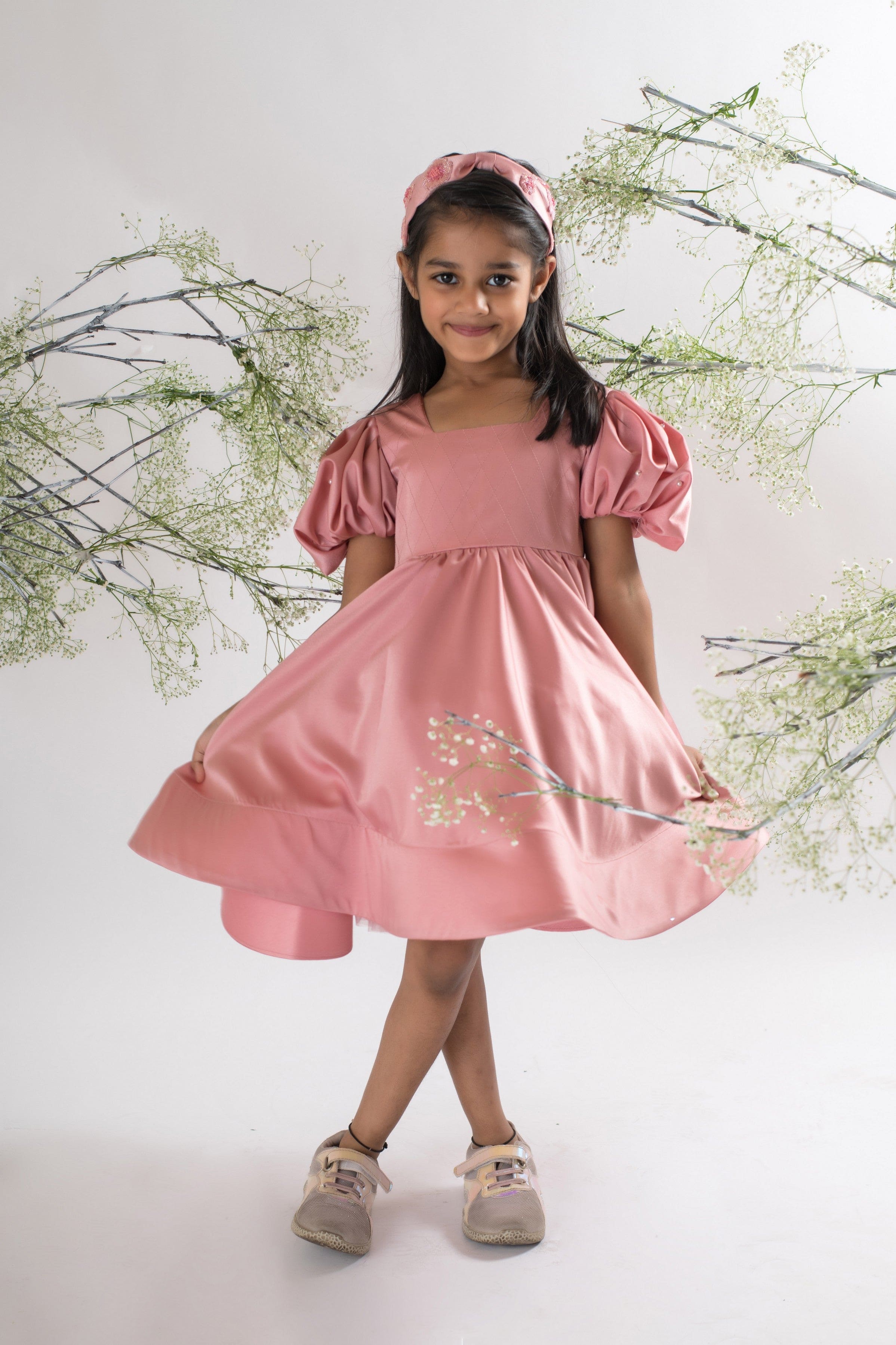 Pre Order: Blush Pink Pearl Embroidered Dress - Elegant Women's Party Gown for Weddings, Prom & Special Occasions